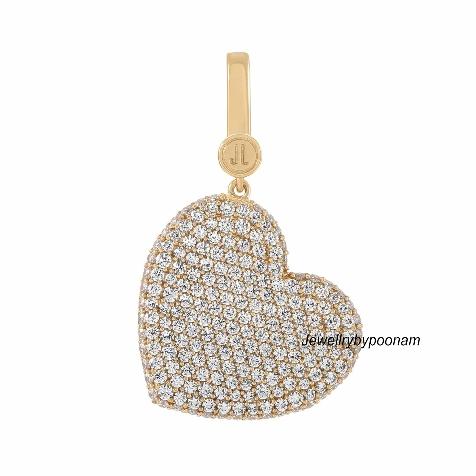 Designer Moissanite Heart Pendant: 925 Sterling Silver, 14K Gold Vermeil - Jewelry By Poonam | SKU: PJP- Designer Moissanite Heart Pendant: 925 Sterling Silver, 14K Gold Vermeil - Jewelry By Poonam | SKU: PJP-
