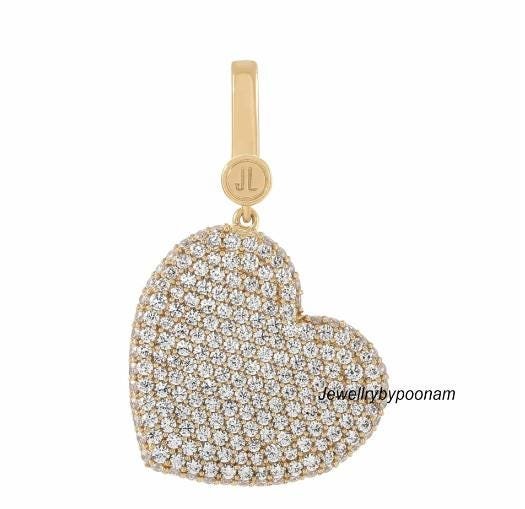 Designer Moissanite Heart Pendant: 925 Sterling Silver, 14K Gold Vermeil - View 2 - Jewelry By Poonam | SKU: PJP- Designer Moissanite Heart Pendant: 925 Sterling Silver, 14K Gold Vermeil - View 2 - Jewelry By Poonam | SKU: PJP-