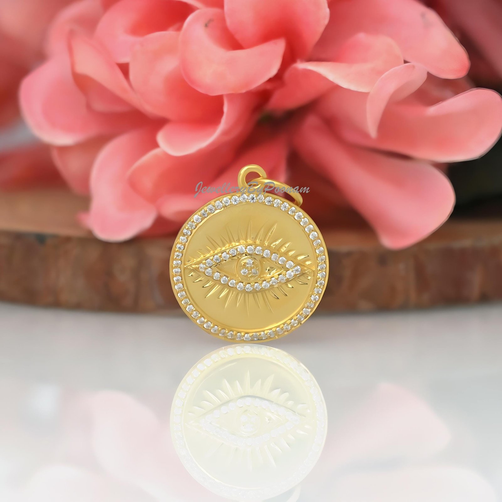 Diamond Evil Eye Pendant: 925 Sterling Silver Charm, 14k Gold Detail - View 3 - Jewelry By Poonam | SKU: PJP4836-SLYGMN-30M 2 Diamond Evil Eye Pendant: 925 Sterling Silver Charm, 14k Gold Detail - View 3 - Jewelry By Poonam | SKU: PJP4836-SLYGMN-30M 2