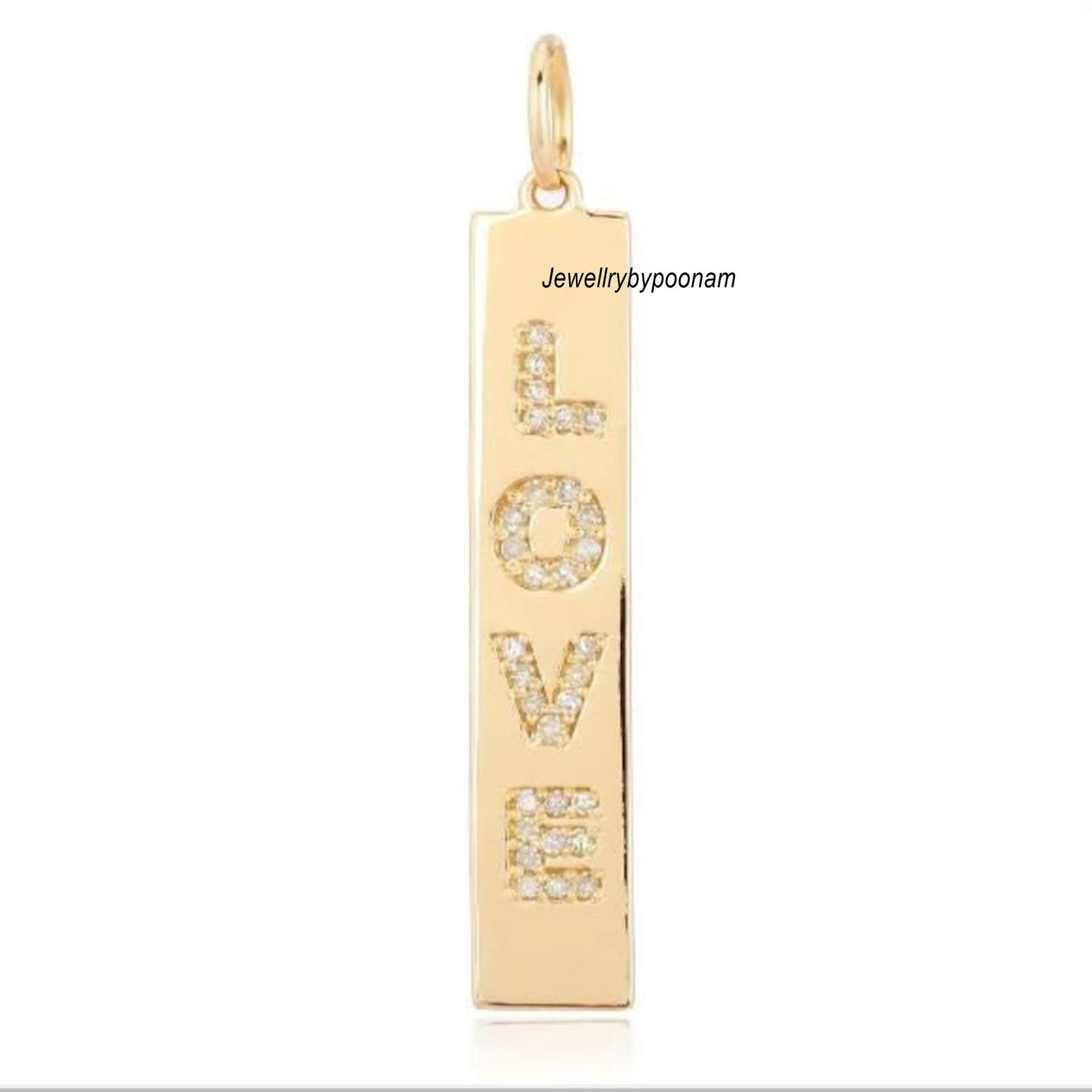 Diamond LOVE Pendant: 925 Sterling Silver Vertical Charm - Jewelry By Poonam | SKU: PJP- Diamond LOVE Pendant: 925 Sterling Silver Vertical Charm - Jewelry By Poonam | SKU: PJP-
