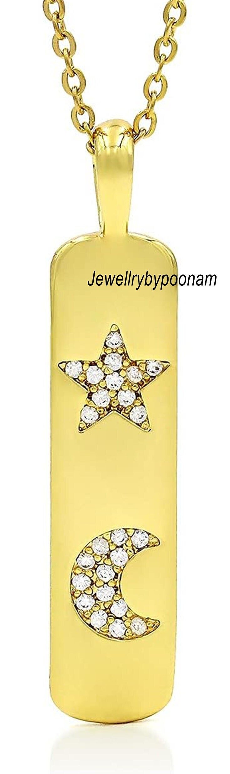Dog Tag Moon & Star Diamond 925 Sterling Silver Pendant,Dog Tag Silver Diamond Charm, 14k Solid Gold Dog Tag Moon and Star D Dog Tag Moon & Star Diamond 925 Sterling Silver Pendant,Dog Tag Silver Diamond Charm, 14k Solid Gold Dog Tag Moon and Star D