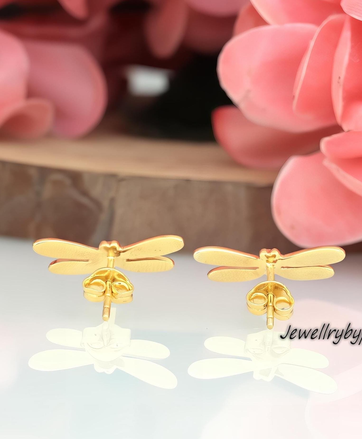 Dragonfly Stud Earrings – 9K Gold or Sterling Silver, Dainty Nature Jewelry - View 2 - Jewelry By Poonam | SKU: PJE1724-SLYG- Dragonfly Stud Earrings – 9K Gold or Sterling Silver, Dainty Nature Jewelry - View 2 - Jewelry By Poonam | SKU: PJE1724-SLYG-