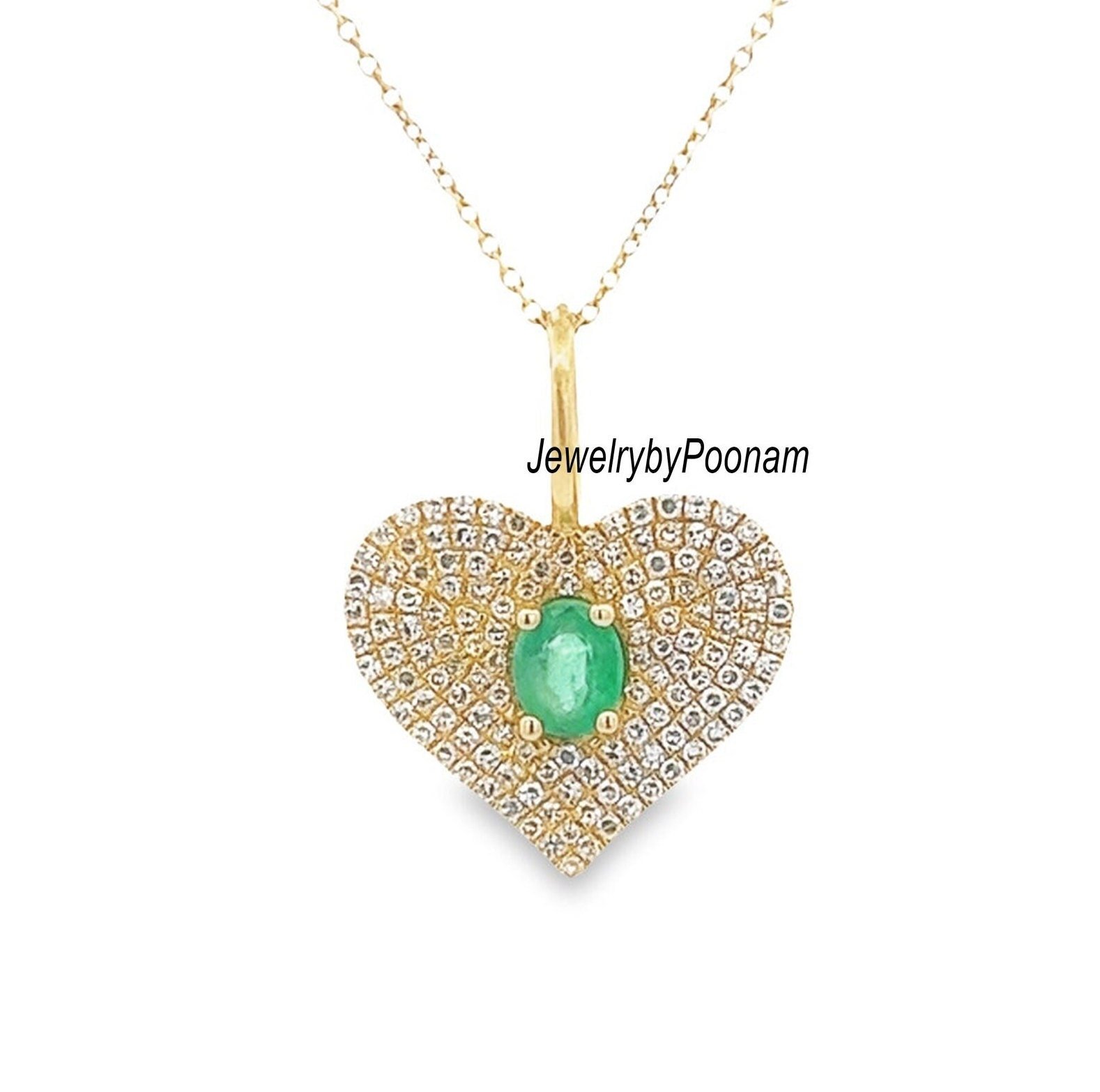 Emerald Heart Pendant: 14K Gold, Sterling Silver, Cubic Zirconia - Jewelry By Poonam | SKU: PJP- Emerald Heart Pendant: 14K Gold, Sterling Silver, Cubic Zirconia - Jewelry By Poonam | SKU: PJP-