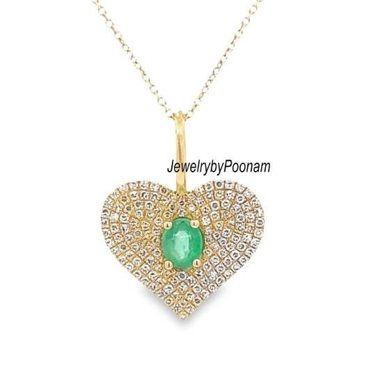 Emerald Heart Pendant: 14K Gold, Sterling Silver, Cubic Zirconia - View 2 - Jewelry By Poonam | SKU: PJP- Emerald Heart Pendant: 14K Gold, Sterling Silver, Cubic Zirconia - View 2 - Jewelry By Poonam | SKU: PJP-