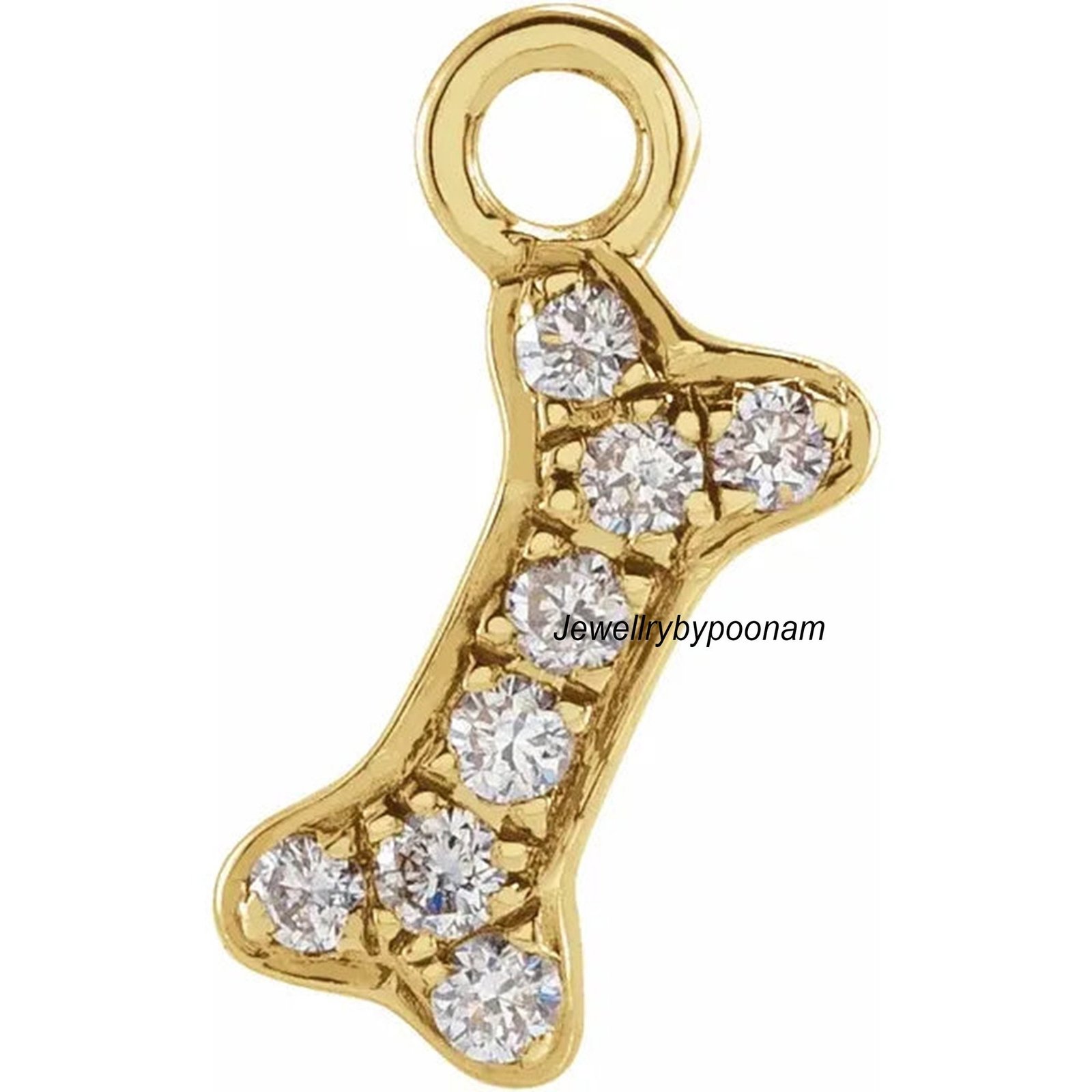 Gold Dog Bone Charm Pendant: Sterling Silver CZ Jewelry - Jewelry By Poonam | SKU: PJP- Gold Dog Bone Charm Pendant: Sterling Silver CZ Jewelry - Jewelry By Poonam | SKU: PJP-