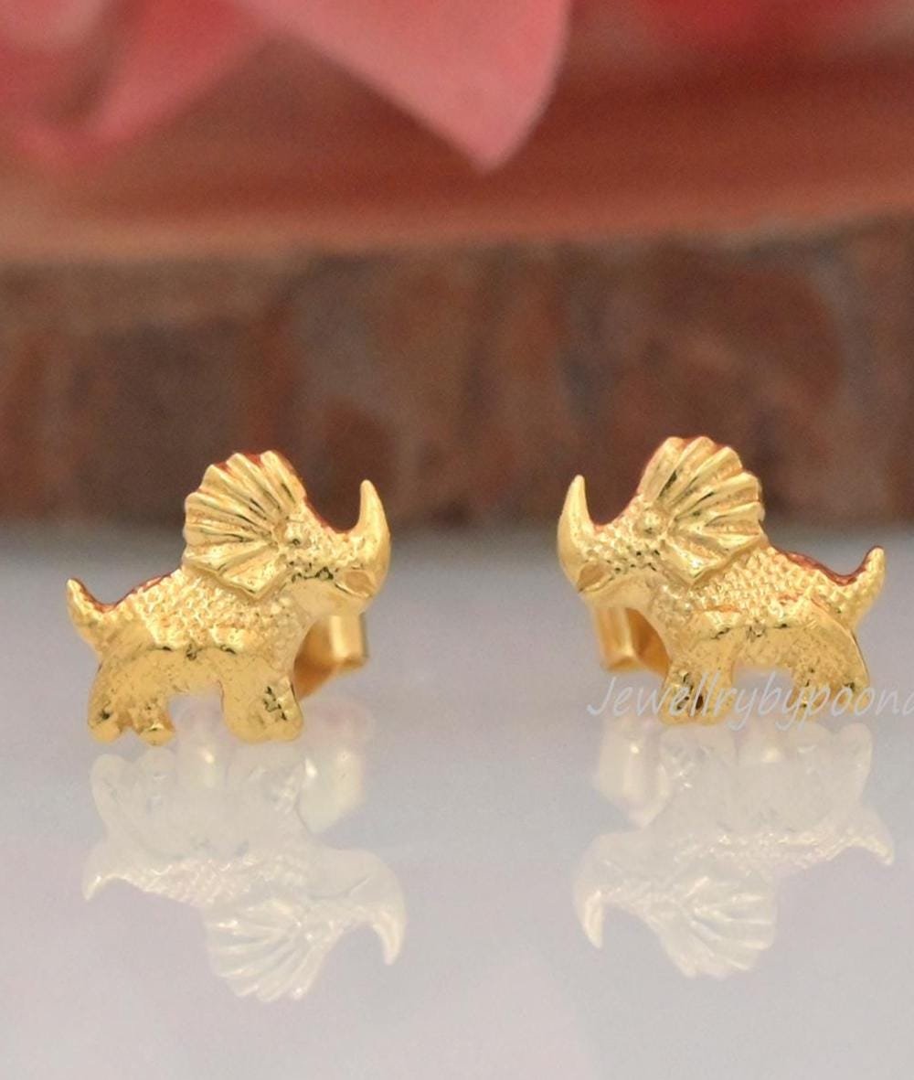 Gold Plated 925 Silver Triceratops Stud Earrings - Jewelry By Poonam | SKU: PJE1705-SLYG-10M 2/2026 Gold Plated 925 Silver Triceratops Stud Earrings - Jewelry By Poonam | SKU: PJE1705-SLYG-10M 2/2026