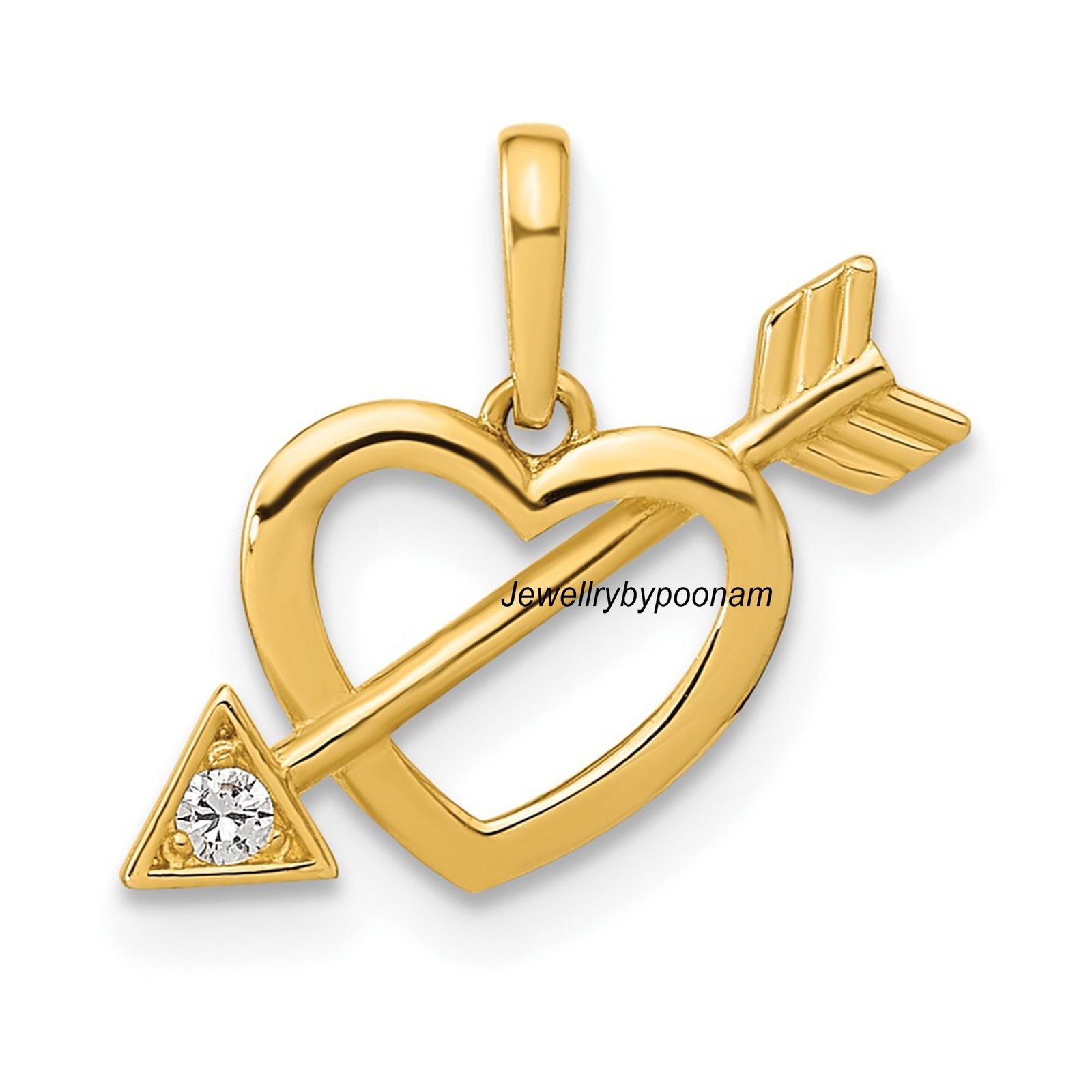 Gold Plated Heart Arrow Pendant: Cubic Zirconia Sterling Silver - Jewelry By Poonam | SKU: PJP- Gold Plated Heart Arrow Pendant: Cubic Zirconia Sterling Silver - Jewelry By Poonam | SKU: PJP-