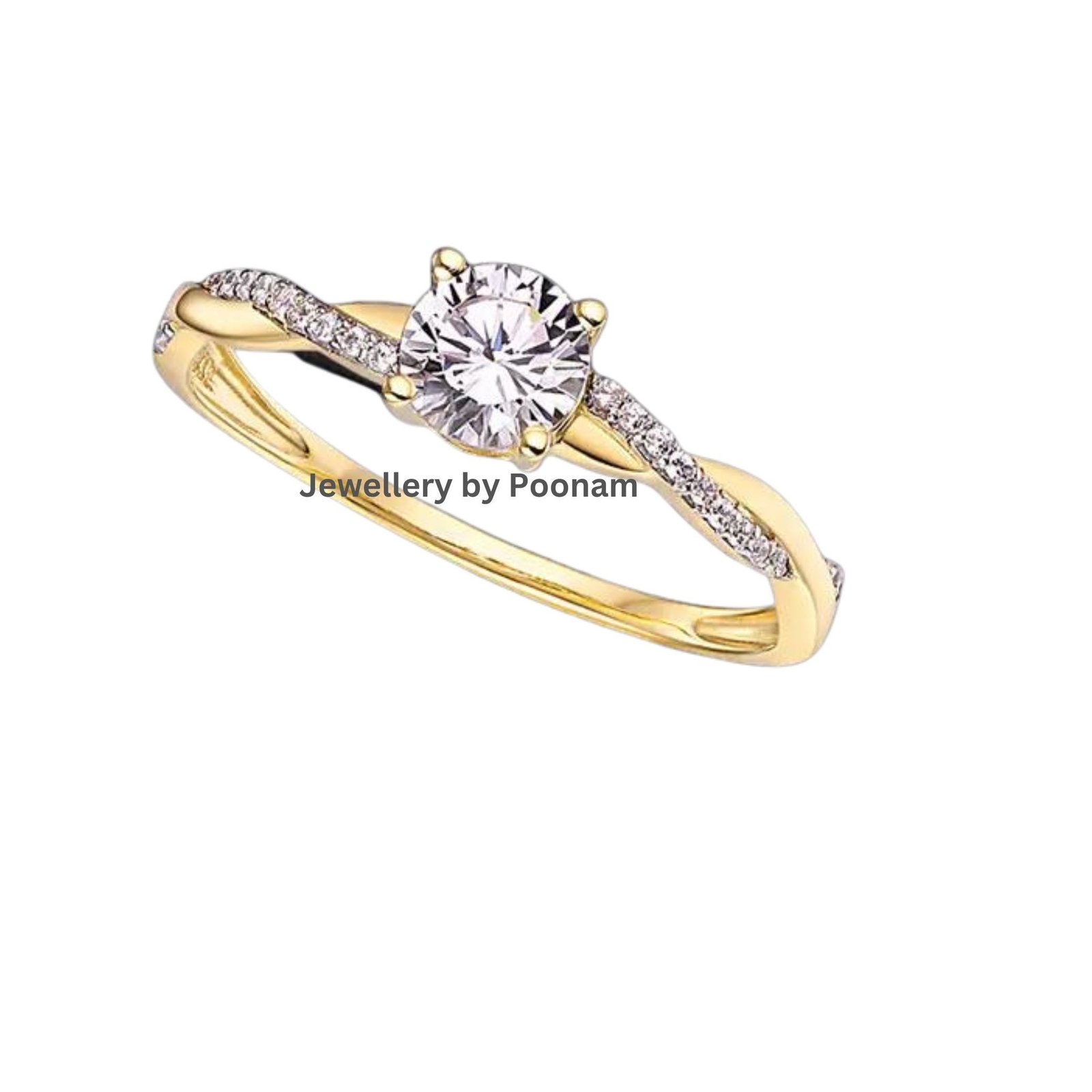Gold Plated Moissanite Ring, 925 Silver, 14K Gold - View 2 - Jewelry By Poonam | SKU: R-1065 Gold Plated Moissanite Ring, 925 Silver, 14K Gold - View 2 - Jewelry By Poonam | SKU: R-1065