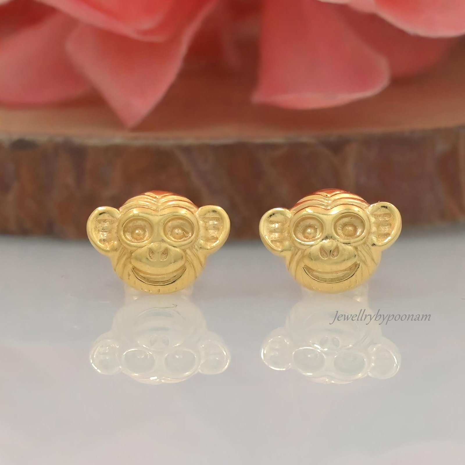Gold Plated Monkey Stud Earrings, 925 Silver, 10mm - Jewelry By Poonam | SKU: PJE1783-SLYG-10M 2/26 Gold Plated Monkey Stud Earrings, 925 Silver, 10mm - Jewelry By Poonam | SKU: PJE1783-SLYG-10M 2/26