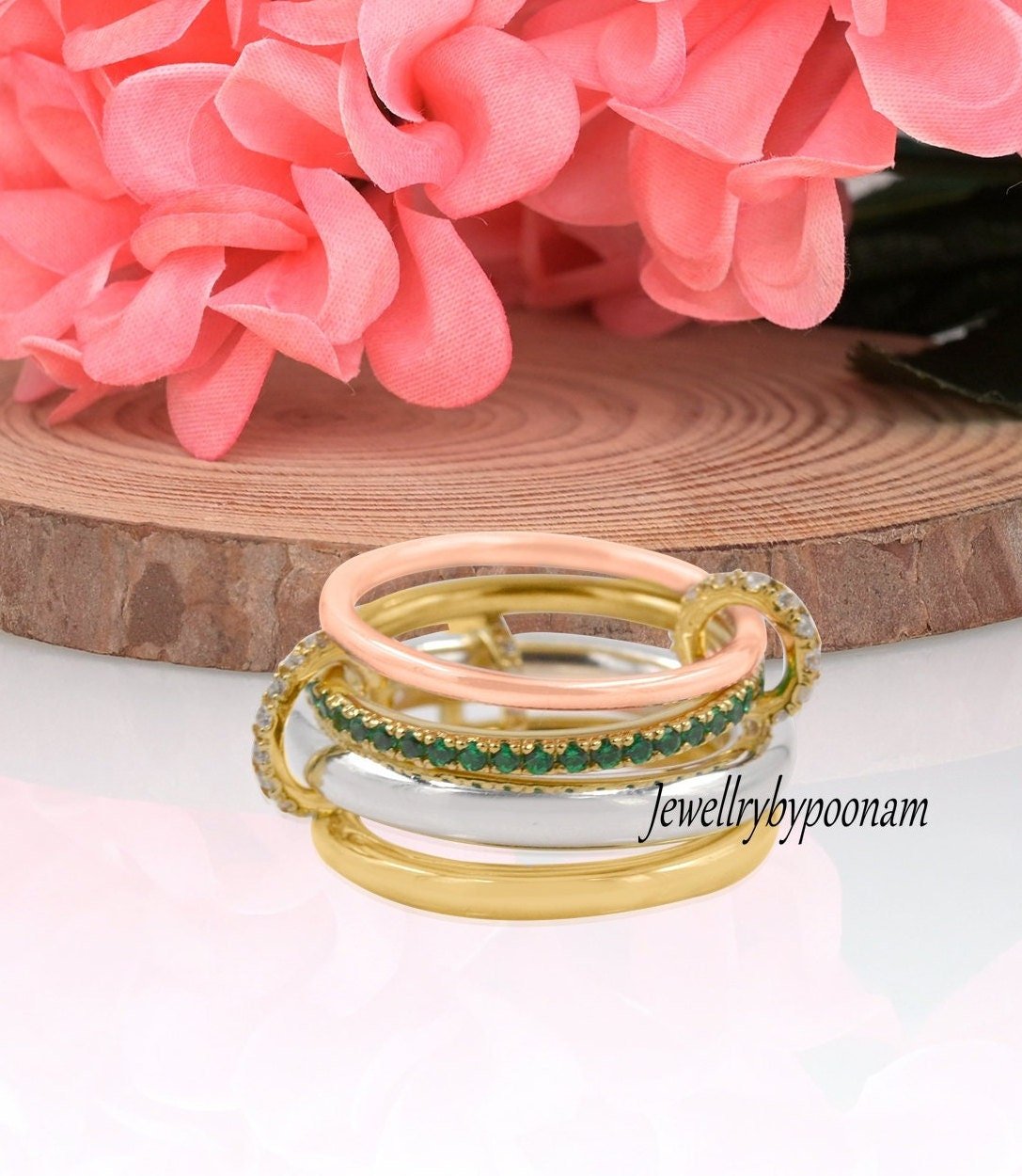 Gold-Plated Sterling Silver Multi-Connector Band Ring, Emerald & Tsavorite - Jewelry By Poonam | SKU: PJR1016-SLYGRGNSEMCZ-US Gold-Plated Sterling Silver Multi-Connector Band Ring, Emerald & Tsavorite - Jewelry By Poonam | SKU: PJR1016-SLYGRGNSEMCZ-US