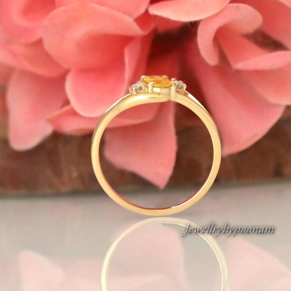 Gold Plated Yellow Topaz Ring: 925 Silver, Moissanite Accents - View 2 - Jewelry By Poonam | SKU: PJR2964-14KYGYTMN-US-6 Gold Plated Yellow Topaz Ring: 925 Silver, Moissanite Accents - View 2 - Jewelry By Poonam | SKU: PJR2964-14KYGYTMN-US-6