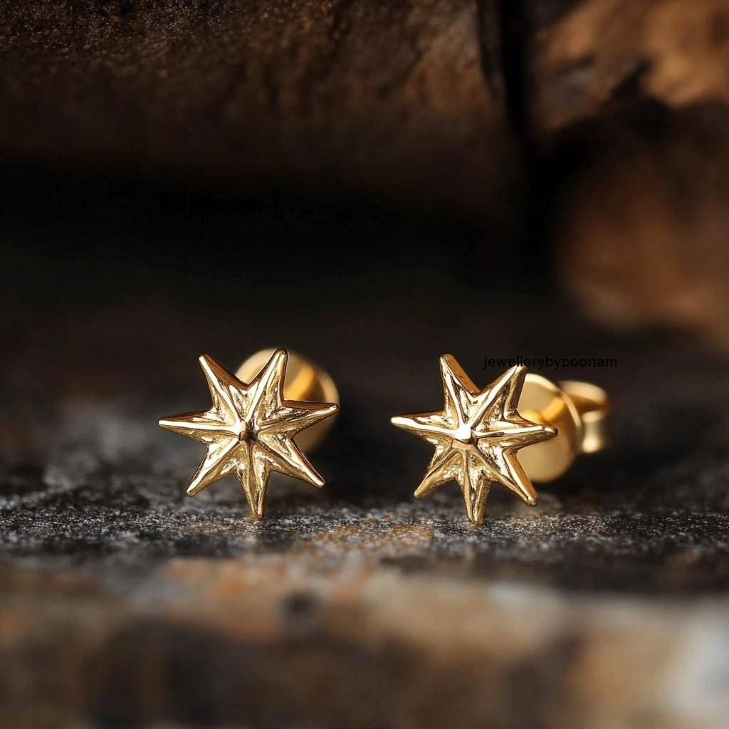 Gold Vermeil Star Stud Earrings, 925 Sterling Silver, CZ Dainty Jewelry - Jewelry By Poonam | SKU: PJE- Gold Vermeil Star Stud Earrings, 925 Sterling Silver, CZ Dainty Jewelry - Jewelry By Poonam | SKU: PJE-