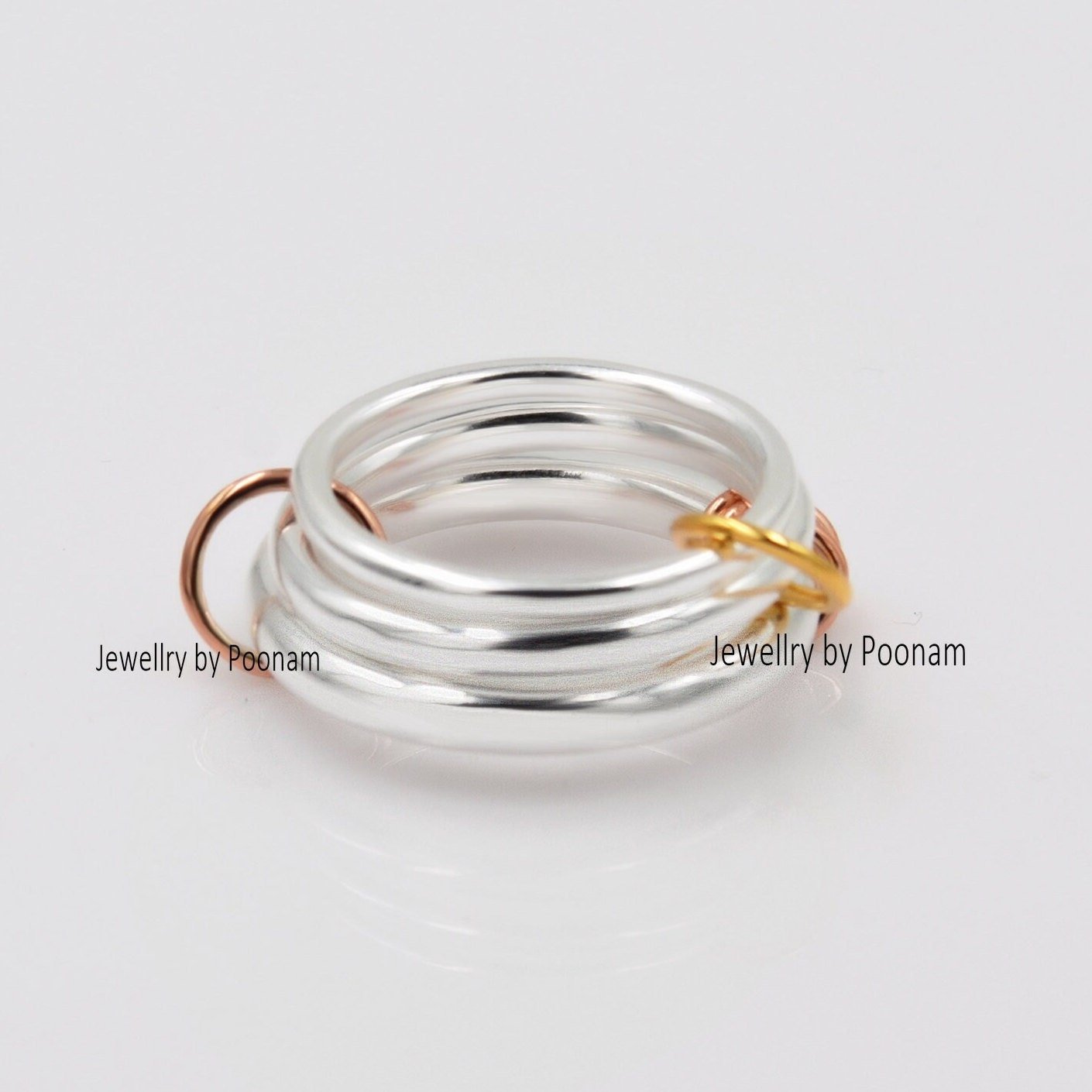 Interlocking 925 Sterling Silver Ring: Three-Band, Minimalist Stackable Jewelry, Handmade Stackable Band Set - Jewelry By Poo Interlocking 925 Sterling Silver Ring: Three-Band, Minimalist Stackable Jewelry, Handmade Stackable Band Set - Jewelry By Poo