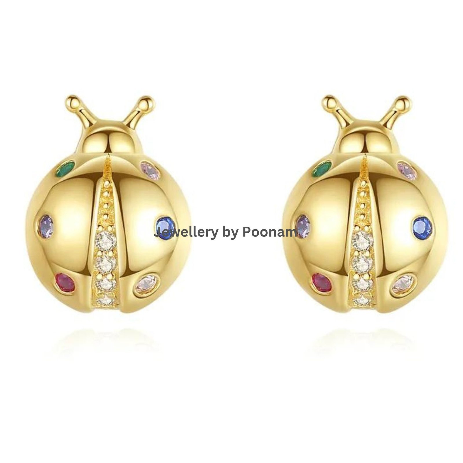 Ladybug Stud Earrings – 9K/14K Gold, Sterling Silver, Multi-Color CZ Animal Jewelry - View 2 - Jewelry By Poonam | SKU: MJE25 Ladybug Stud Earrings – 9K/14K Gold, Sterling Silver, Multi-Color CZ Animal Jewelry - View 2 - Jewelry By Poonam | SKU: MJE25