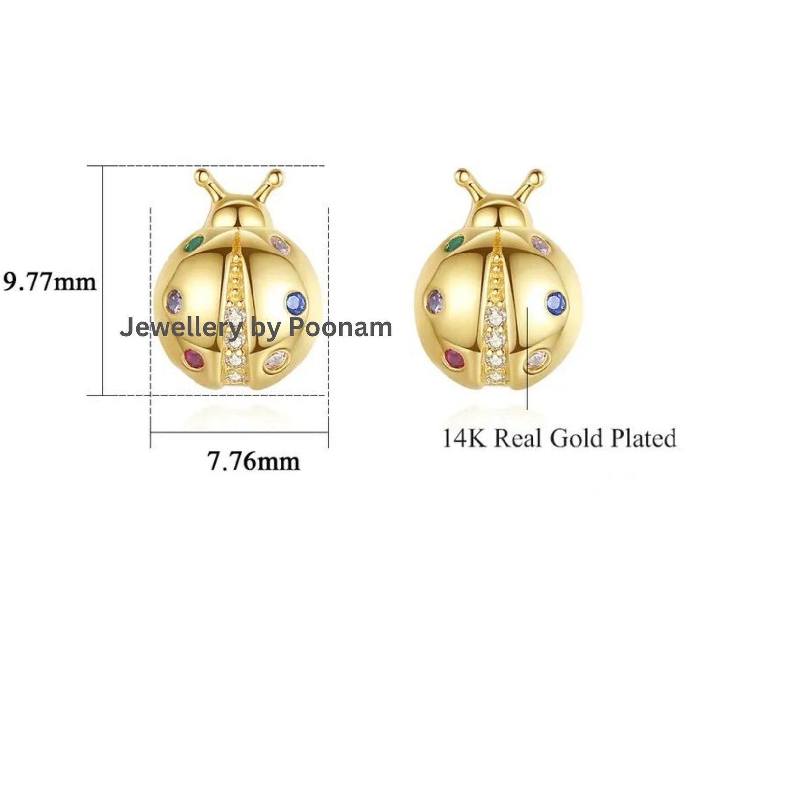 Ladybug Stud Earrings – 9K/14K Gold, Sterling Silver, Multi-Color CZ Animal Jewelry - View 3 - Jewelry By Poonam | SKU: MJE25 Ladybug Stud Earrings – 9K/14K Gold, Sterling Silver, Multi-Color CZ Animal Jewelry - View 3 - Jewelry By Poonam | SKU: MJE25
