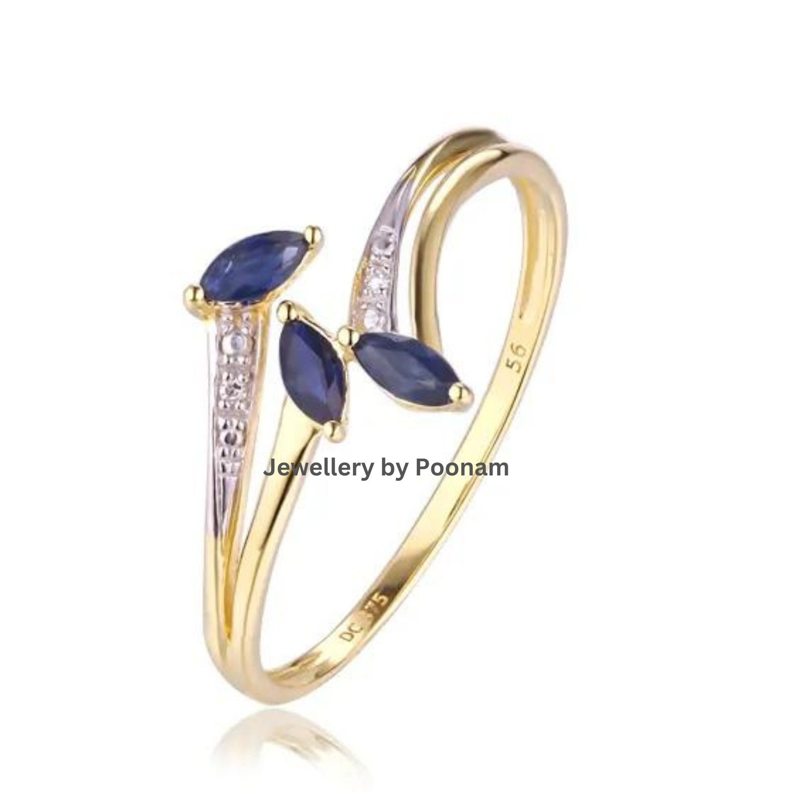 Lapis Lazuli Moissanite Ring: 14k Gold CZ Wedding Band - Jewelry By Poonam | SKU: R-1063 Lapis Lazuli Moissanite Ring: 14k Gold CZ Wedding Band - Jewelry By Poonam | SKU: R-1063