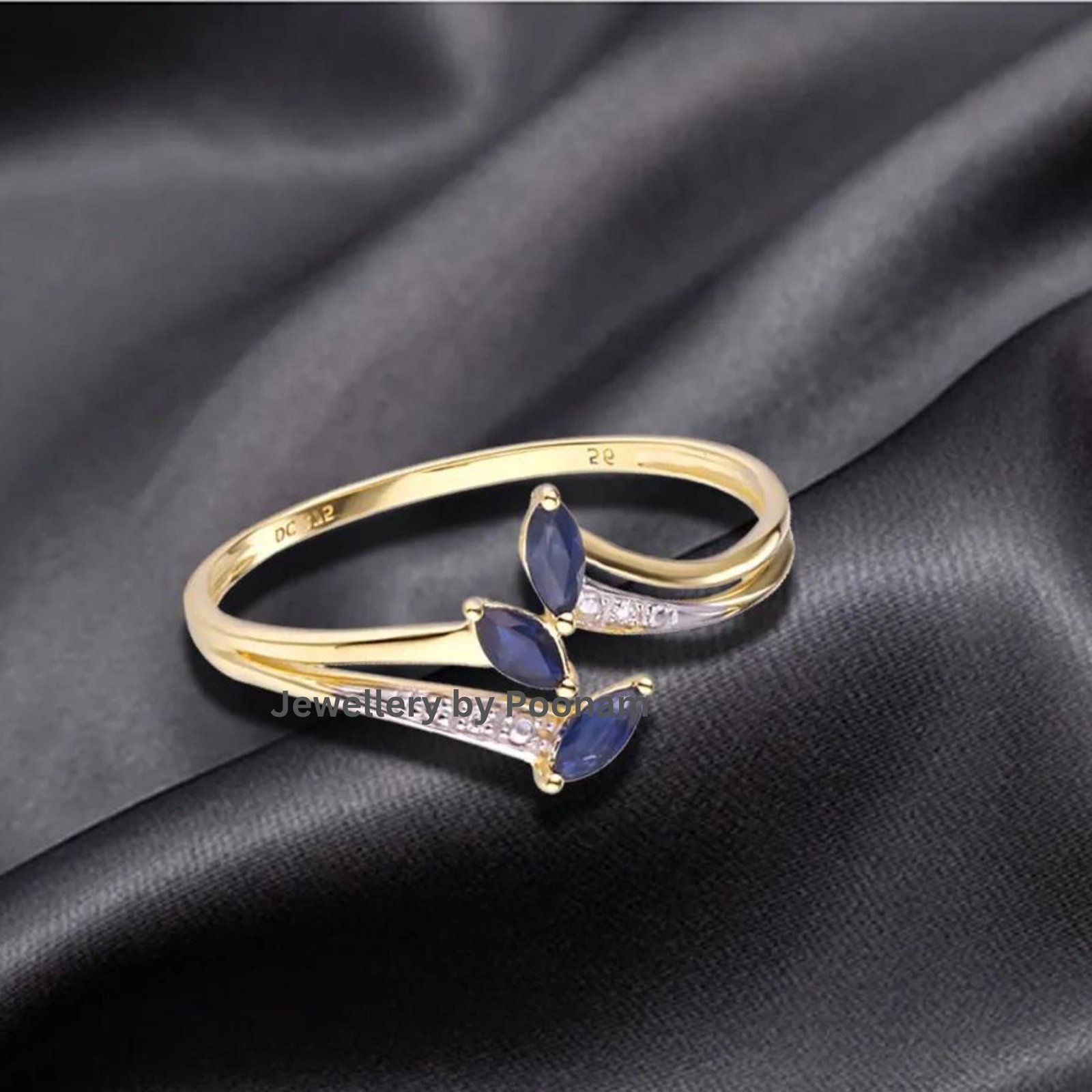 Lapis Lazuli Moissanite Ring: 14k Gold CZ Wedding Band - View 2 - Jewelry By Poonam | SKU: R-1063 Lapis Lazuli Moissanite Ring: 14k Gold CZ Wedding Band - View 2 - Jewelry By Poonam | SKU: R-1063