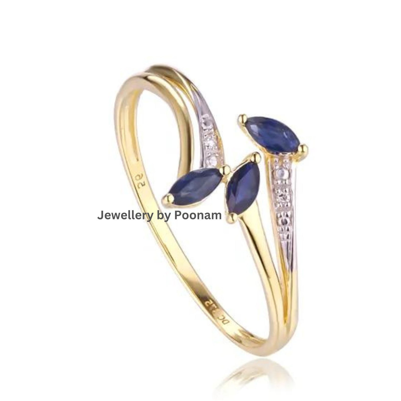 Lapis Lazuli Moissanite Ring: 14k Gold CZ Wedding Band - View 3 - Jewelry By Poonam | SKU: R-1063 Lapis Lazuli Moissanite Ring: 14k Gold CZ Wedding Band - View 3 - Jewelry By Poonam | SKU: R-1063
