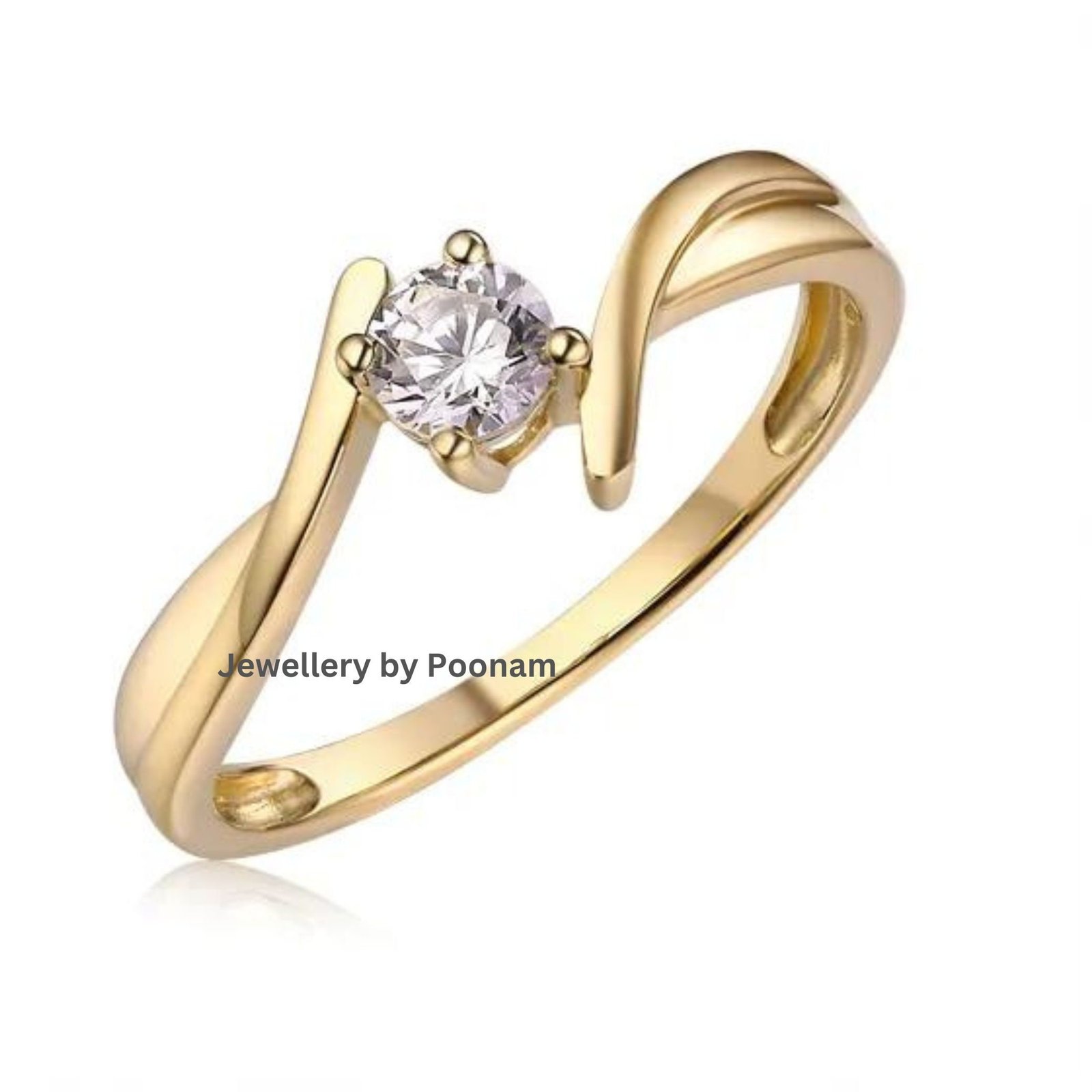 Light 925 Plated Gold Zirconia Diamond Classic Engagement Wedding Ring Women - Jewelry By Poonam | SKU: R-1047 Light 925 Plated Gold Zirconia Diamond Classic Engagement Wedding Ring Women - Jewelry By Poonam | SKU: R-1047