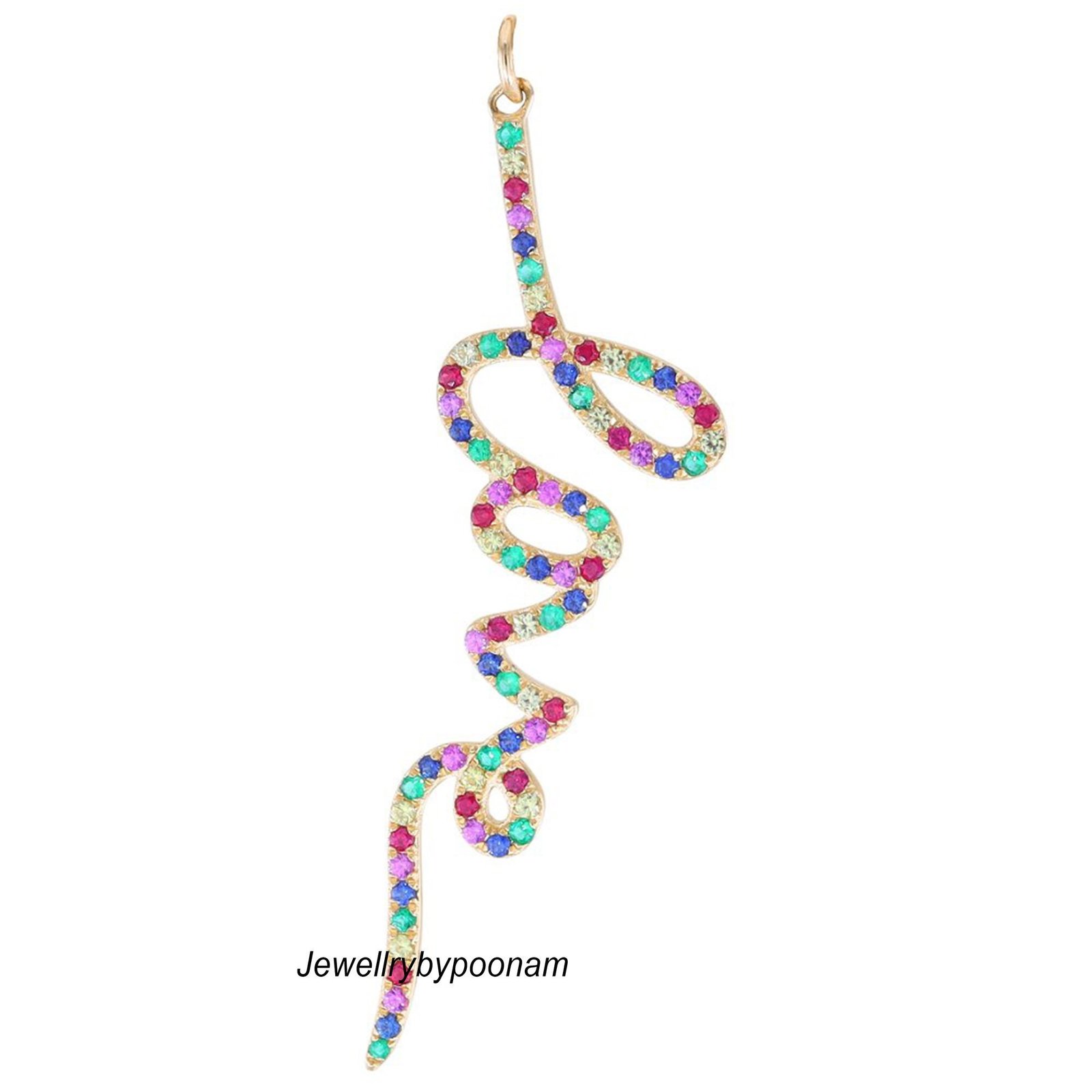 LOVE Multisapphire Pendant: 925 Sterling Silver or 14k Gold - Jewelry By Poonam | SKU: PJP- LOVE Multisapphire Pendant: 925 Sterling Silver or 14k Gold - Jewelry By Poonam | SKU: PJP-