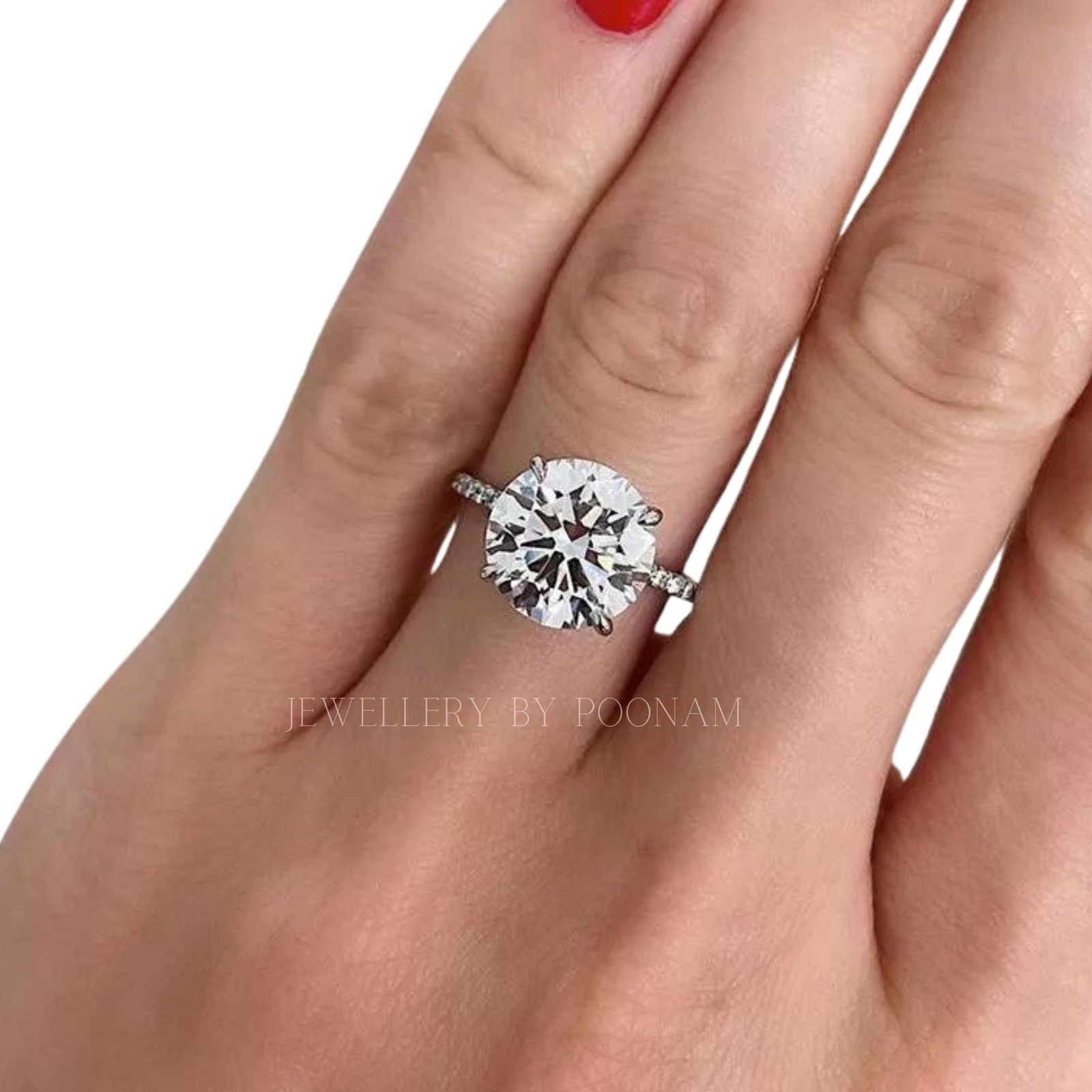 Luxurious Round Cut 4 Prong Engagement Ring for Women in Sterling Silver - Jewelry By Poonam | SKU: R-1159 Luxurious Round Cut 4 Prong Engagement Ring for Women in Sterling Silver - Jewelry By Poonam | SKU: R-1159