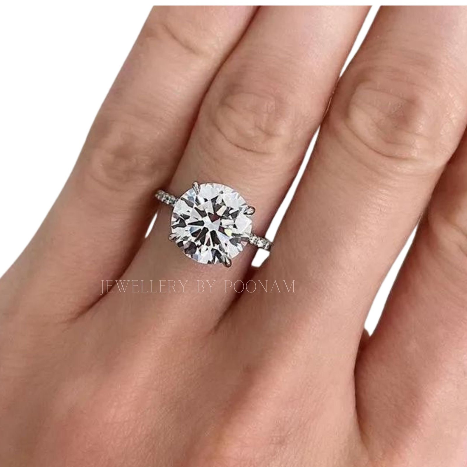 Luxurious Round Cut 4 Prong Engagement Ring for Women in Sterling Silver - View 2 - Jewelry By Poonam | SKU: R-1159 Luxurious Round Cut 4 Prong Engagement Ring for Women in Sterling Silver - View 2 - Jewelry By Poonam | SKU: R-1159