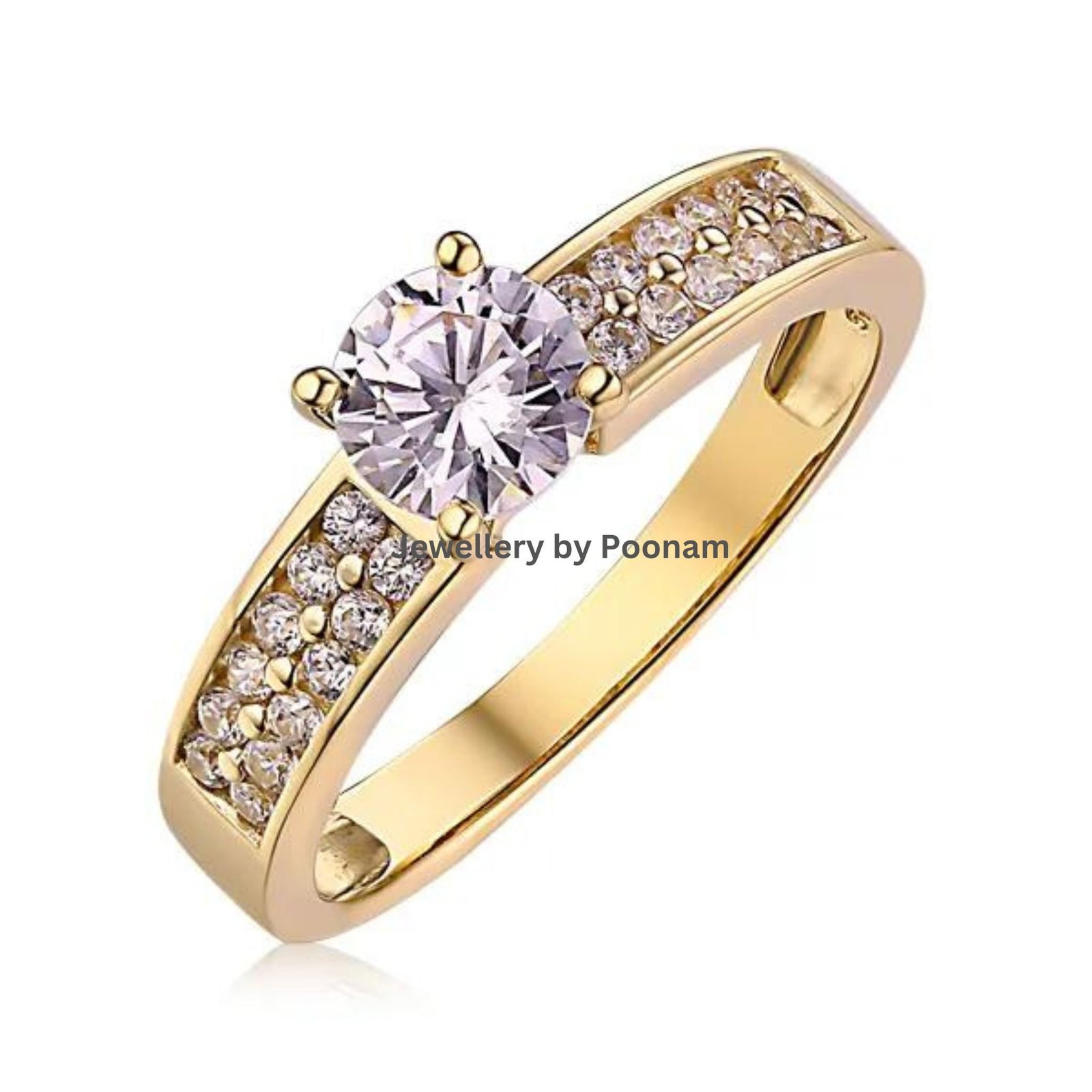 Moissanite Diamond 14k Gold Engagement Ring - Wedding Gift - View 2 - Jewelry By Poonam | SKU: PJR3253 Moissanite Diamond 14k Gold Engagement Ring - Wedding Gift - View 2 - Jewelry By Poonam | SKU: PJR3253