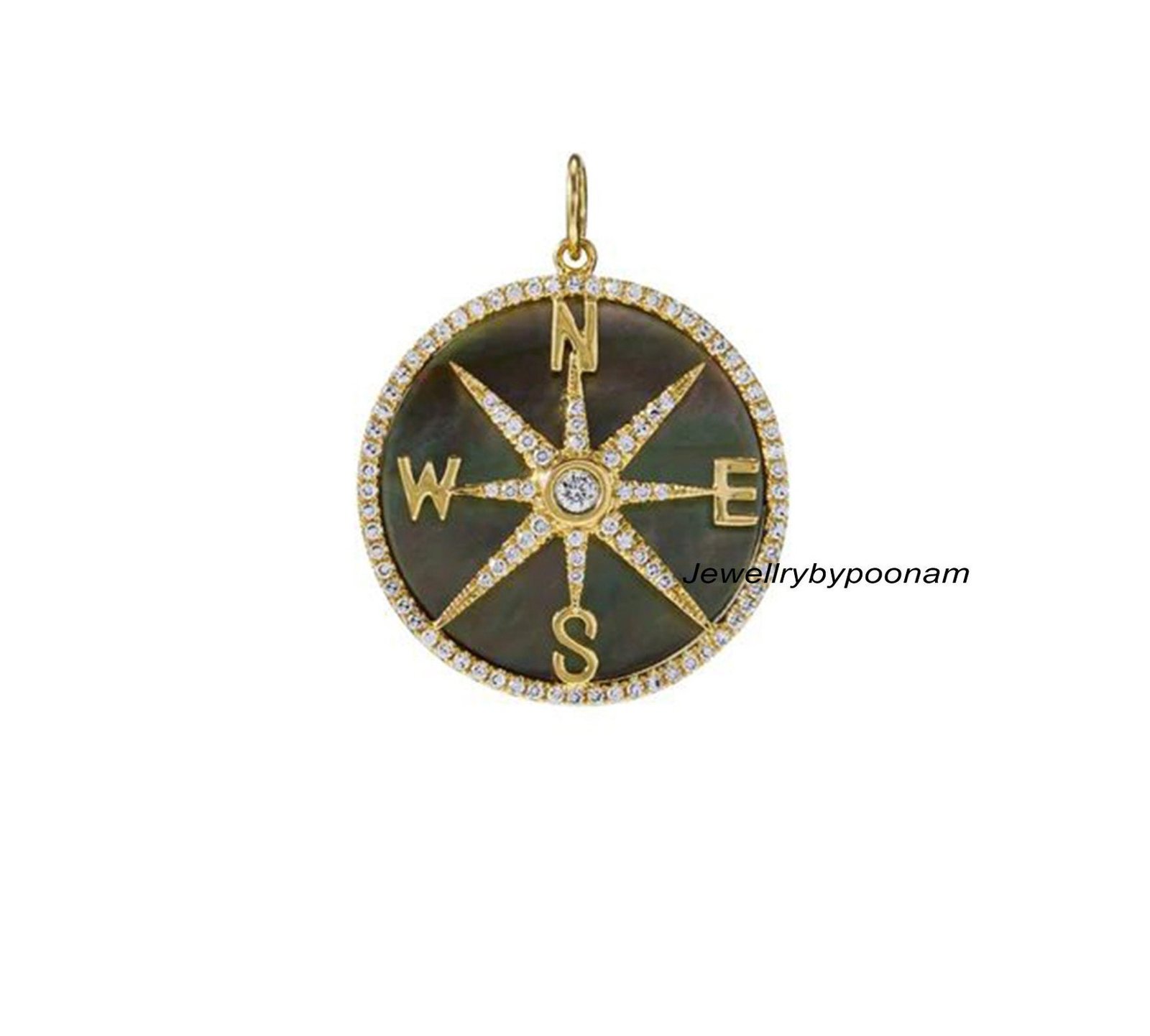 Moissanite Diamond Compass Pendant: 925 Sterling Silver Charm (30 MM) - View 2 - Jewelry By Poonam | SKU: PJP4822-SLYGMOPMN-2 Moissanite Diamond Compass Pendant: 925 Sterling Silver Charm (30 MM) - View 2 - Jewelry By Poonam | SKU: PJP4822-SLYGMOPMN-2