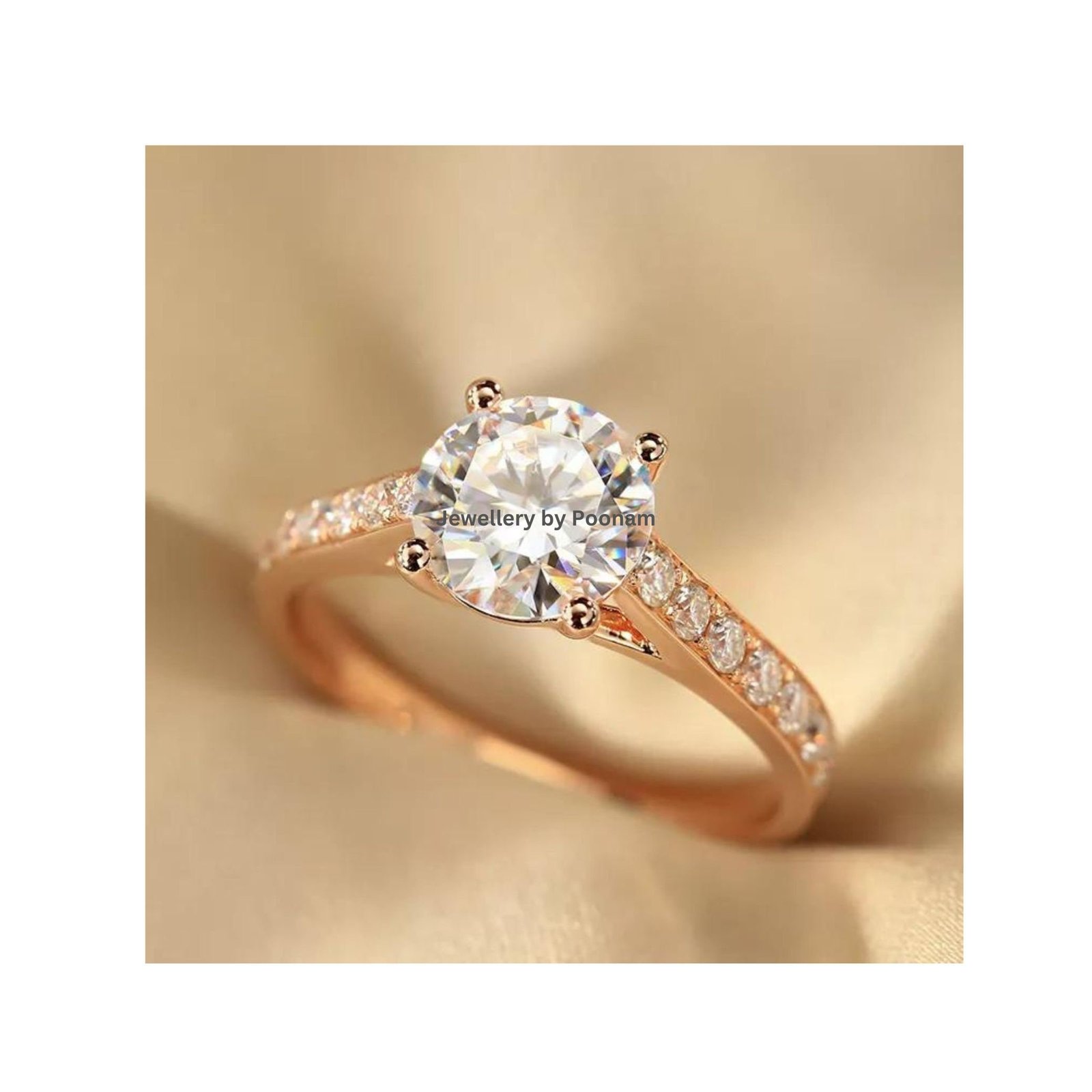 Moissanite Engagement Ring: 925 Yellow Gold Plated, Pear Diamond Cluster - Jewelry By Poonam | SKU: R-1020 Moissanite Engagement Ring: 925 Yellow Gold Plated, Pear Diamond Cluster - Jewelry By Poonam | SKU: R-1020