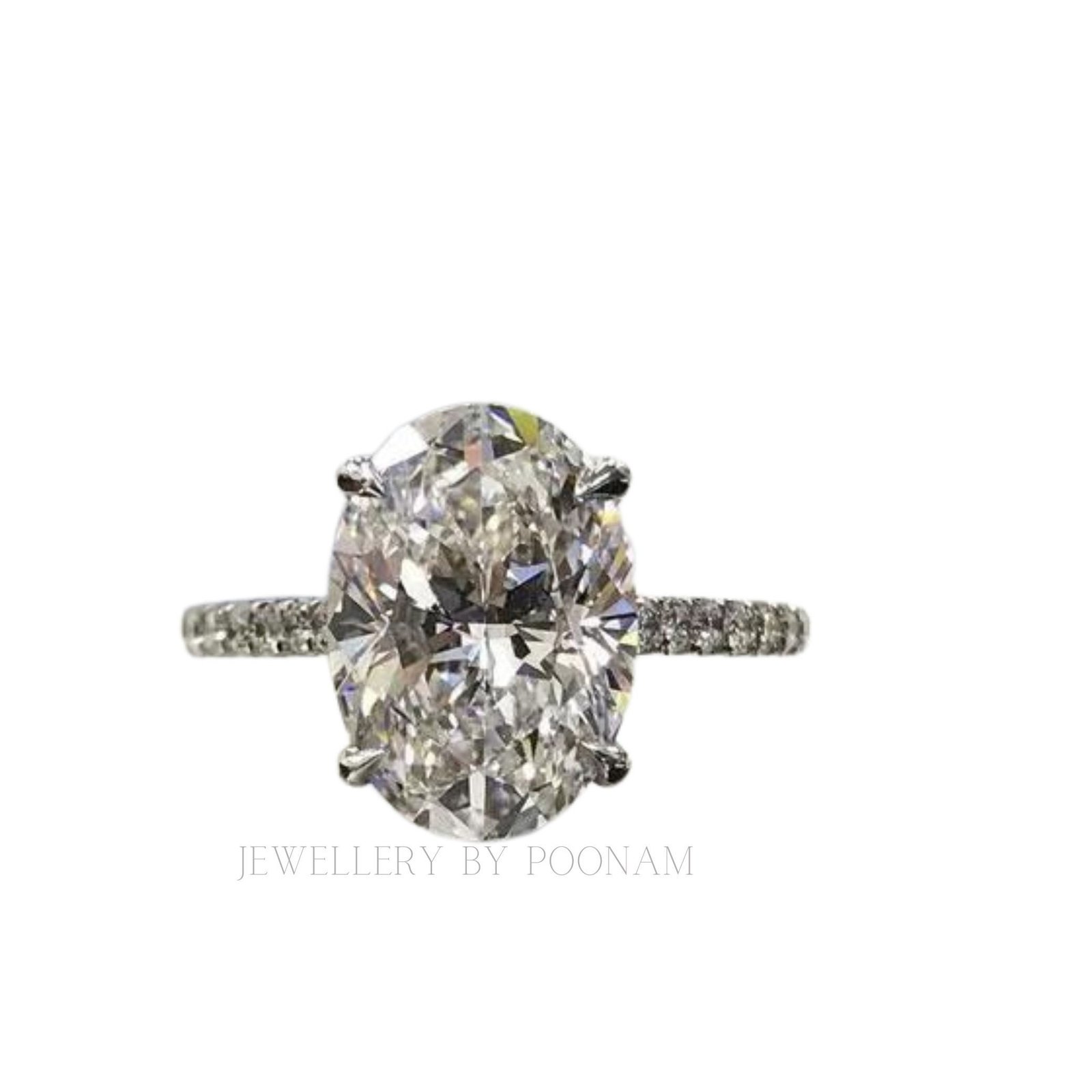 Oval Cut Simulated Diamond Engagement Ring – Sterling Silver White Gold Plated Bridal Ring - Jewelry By Poonam | SKU: R-1161 Oval Cut Simulated Diamond Engagement Ring – Sterling Silver White Gold Plated Bridal Ring - Jewelry By Poonam | SKU: R-1161