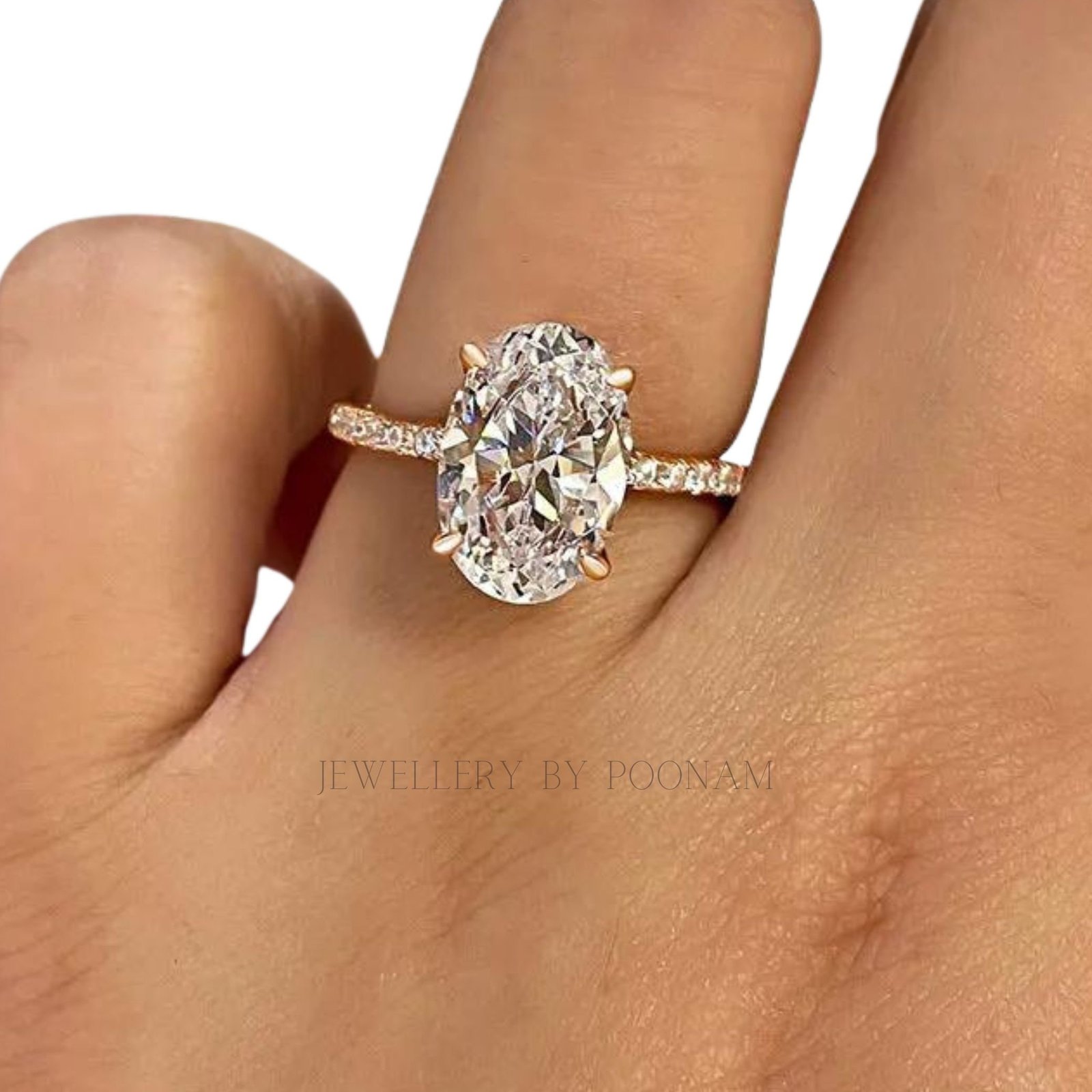 Oval Cut Simulated Diamond Engagement Ring – Sterling Silver White Gold Plated Bridal Ring - View 2 - Jewelry By Poonam | SKU Oval Cut Simulated Diamond Engagement Ring – Sterling Silver White Gold Plated Bridal Ring - View 2 - Jewelry By Poonam | SKU