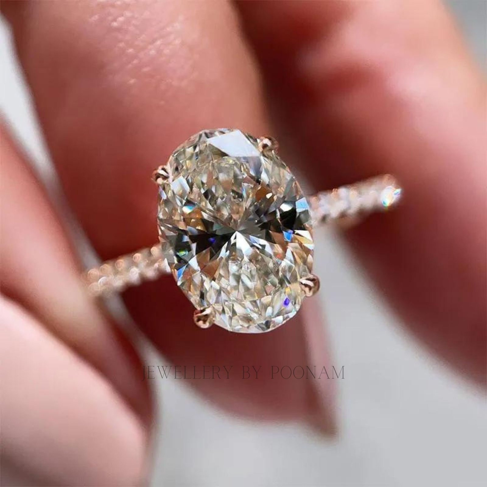 Oval Cut Simulated Diamond Engagement Ring – Sterling Silver White Gold Plated Bridal Ring - View 3 - Jewelry By Poonam | SKU Oval Cut Simulated Diamond Engagement Ring – Sterling Silver White Gold Plated Bridal Ring - View 3 - Jewelry By Poonam | SKU
