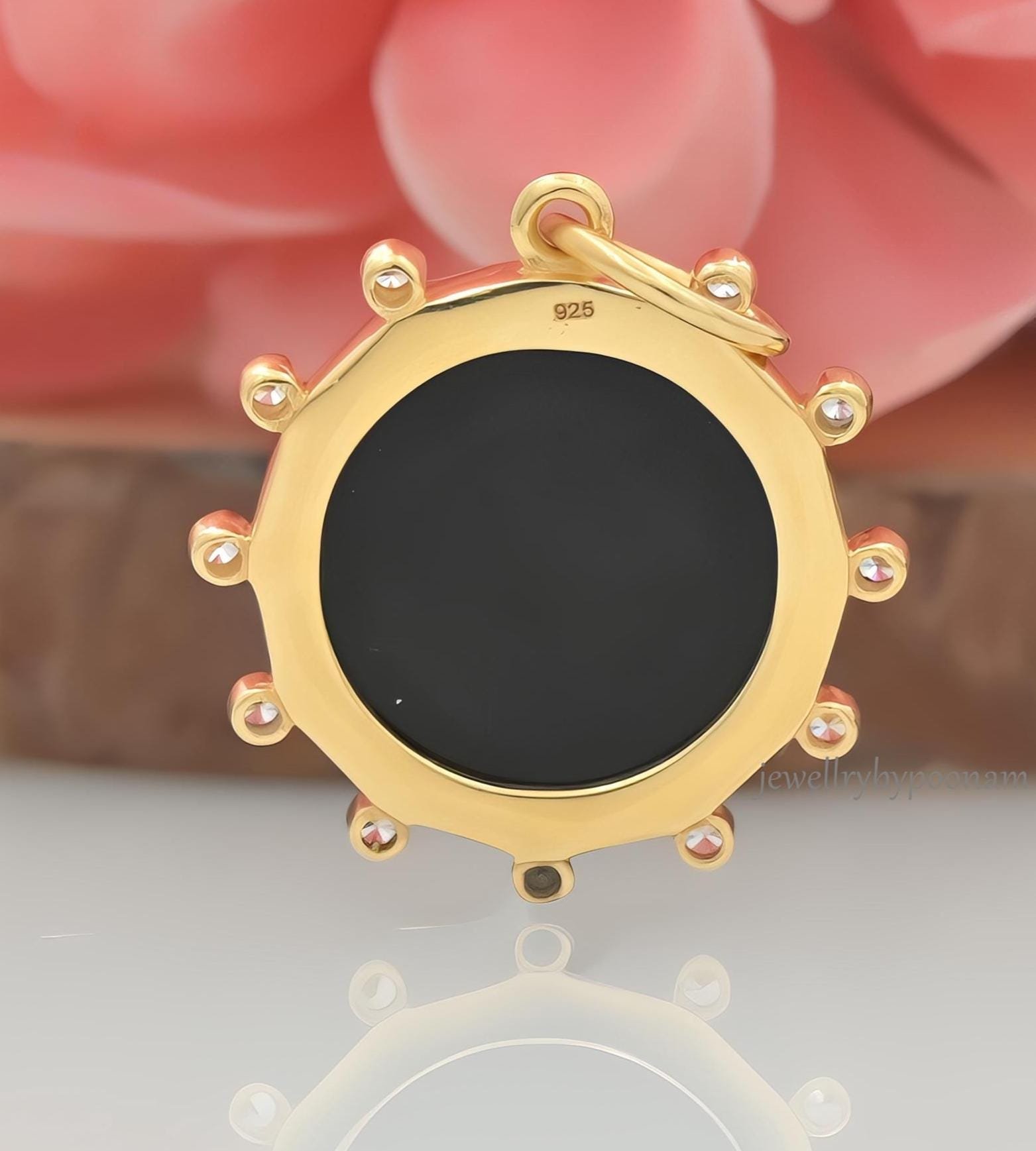 Starburst Medallion Sterling Silver Pendant: Black Enamel CZ Charm - View 2 - Jewelry By Poonam | SKU: PJP4723-SLYGCZELBK-25M Starburst Medallion Sterling Silver Pendant: Black Enamel CZ Charm - View 2 - Jewelry By Poonam | SKU: PJP4723-SLYGCZELBK-25M