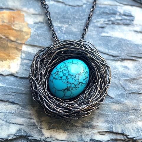 Sterling Silver Bird Nest Pendant: Gemstone Egg Charm - View 2 - Jewelry By Poonam | SKU: PJP4693-SLYG-20M Sterling Silver Bird Nest Pendant: Gemstone Egg Charm - View 2 - Jewelry By Poonam | SKU: PJP4693-SLYG-20M