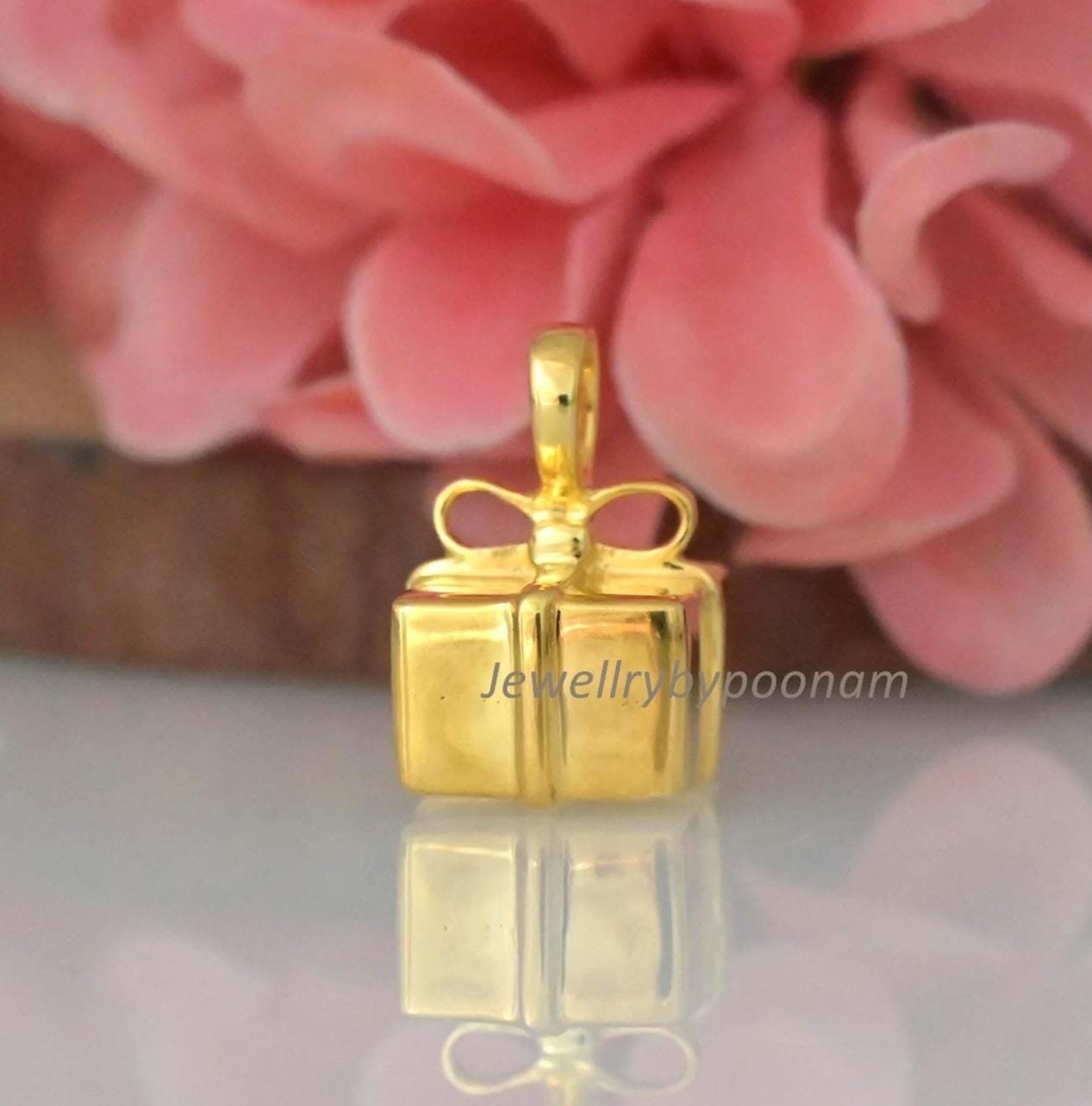 Sterling Silver Christmas Gift Box Pendant, 14k Gold-Plated Charm - Jewelry By Poonam | SKU: PJP4819-SLYG-20M 2/26 Sterling Silver Christmas Gift Box Pendant, 14k Gold-Plated Charm - Jewelry By Poonam | SKU: PJP4819-SLYG-20M 2/26
