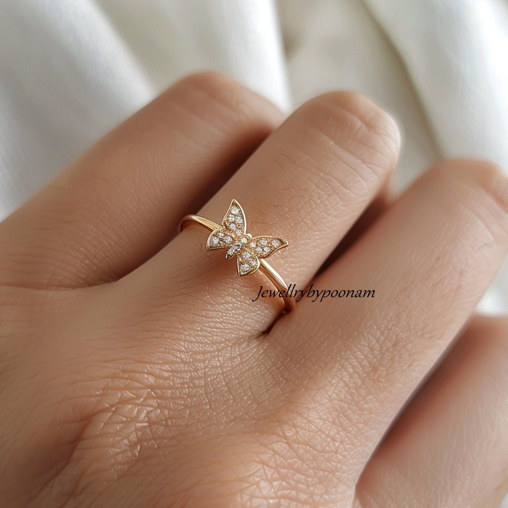 Sterling Silver CZ Butterfly Ring: Dainty Pave Statement Ring - Jewelry By Poonam | SKU: PJR- Sterling Silver CZ Butterfly Ring: Dainty Pave Statement Ring - Jewelry By Poonam | SKU: PJR-