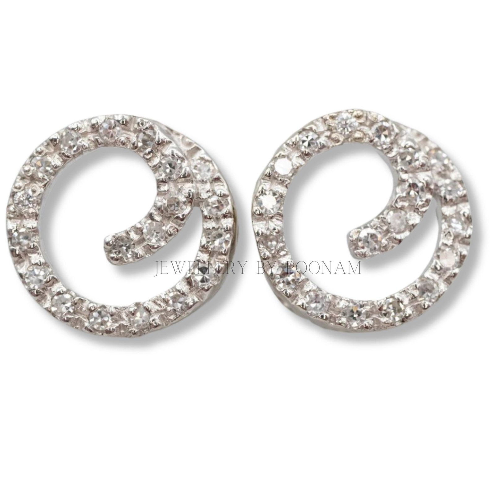 Sterling Silver Diamond Spiral Stud Earrings, Swirl Studs. Silver Swirl Earrings, Gift for Her - Jewelry By Poonam | SKU: E-1 Sterling Silver Diamond Spiral Stud Earrings, Swirl Studs. Silver Swirl Earrings, Gift for Her - Jewelry By Poonam | SKU: E-1
