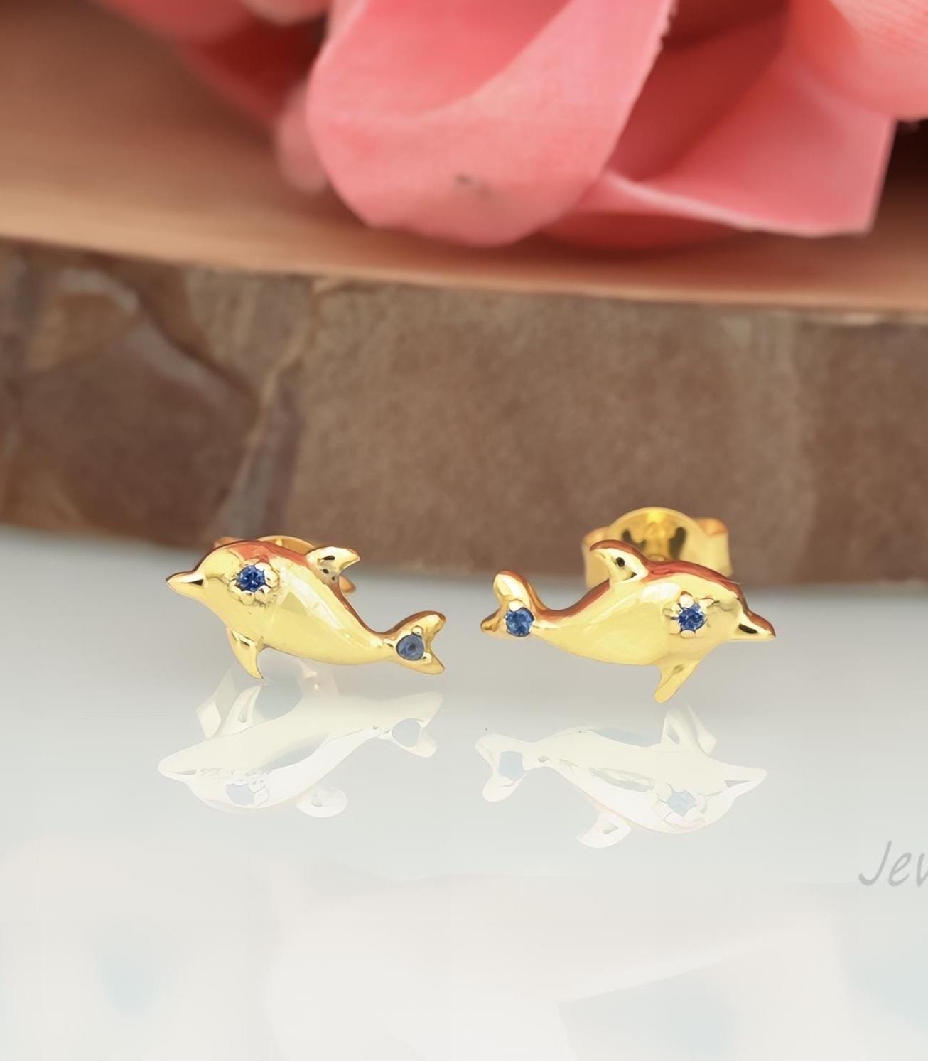 Sterling Silver Dolphin Stud Earrings with CZ: Dainty Animal Studs - Jewelry By Poonam | SKU: PJE1683-SLYGBCZ-10M 2/2026 Sterling Silver Dolphin Stud Earrings with CZ: Dainty Animal Studs - Jewelry By Poonam | SKU: PJE1683-SLYGBCZ-10M 2/2026