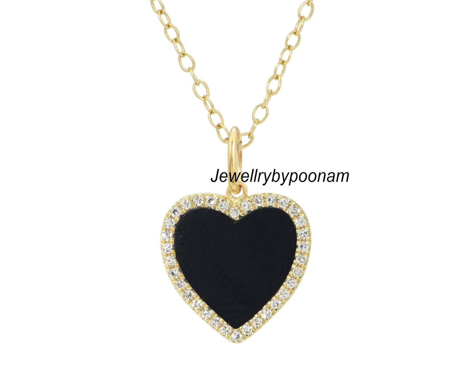 Sterling Silver Heart Pendant: Black Enamel, Pave Moissanite Diamond - Jewelry By Poonam | SKU: PJP- Sterling Silver Heart Pendant: Black Enamel, Pave Moissanite Diamond - Jewelry By Poonam | SKU: PJP-