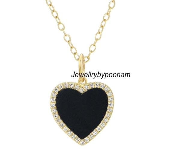 Sterling Silver Heart Pendant: Black Enamel, Pave Moissanite Diamond - View 2 - Jewelry By Poonam | SKU: PJP- Sterling Silver Heart Pendant: Black Enamel, Pave Moissanite Diamond - View 2 - Jewelry By Poonam | SKU: PJP-