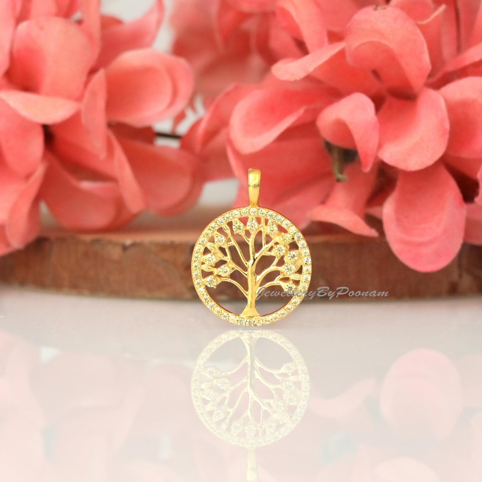 Sterling Silver Tree of Life CZ Pendant - Family Tree - Jewelry By Poonam | SKU: PJP5397- Sterling Silver Tree of Life CZ Pendant - Family Tree - Jewelry By Poonam | SKU: PJP5397-
