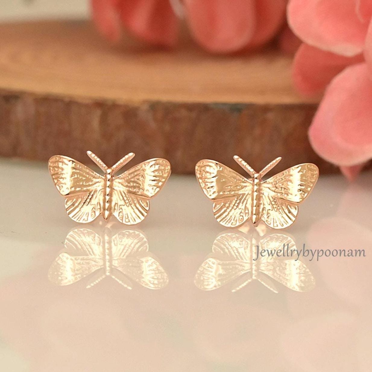 Tiny Butterfly Stud Earrings in 925 Sterling Silver — Handmade & Delicate - Jewelry By Poonam | SKU: PJE1997 2/26 Tiny Butterfly Stud Earrings in 925 Sterling Silver — Handmade & Delicate - Jewelry By Poonam | SKU: PJE1997 2/26