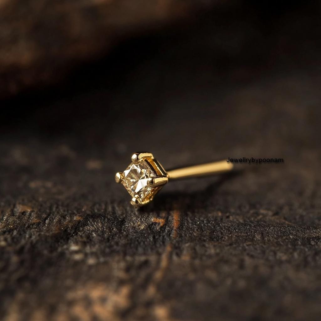 Tiny CZ-Shape Stud Earrings in 925 Sterling Silver — Handmade Studs - View 2 - Jewelry By Poonam | SKU: PJE- Tiny CZ-Shape Stud Earrings in 925 Sterling Silver — Handmade Studs - View 2 - Jewelry By Poonam | SKU: PJE-