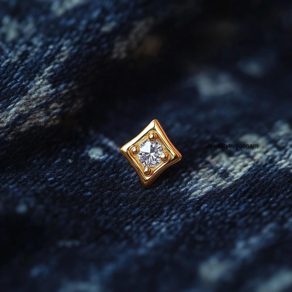 Tiny CZ-Shape Stud Earrings in 925 Sterling Silver — Handmade Studs - View 3 - Jewelry By Poonam | SKU: PJE- Tiny CZ-Shape Stud Earrings in 925 Sterling Silver — Handmade Studs - View 3 - Jewelry By Poonam | SKU: PJE-