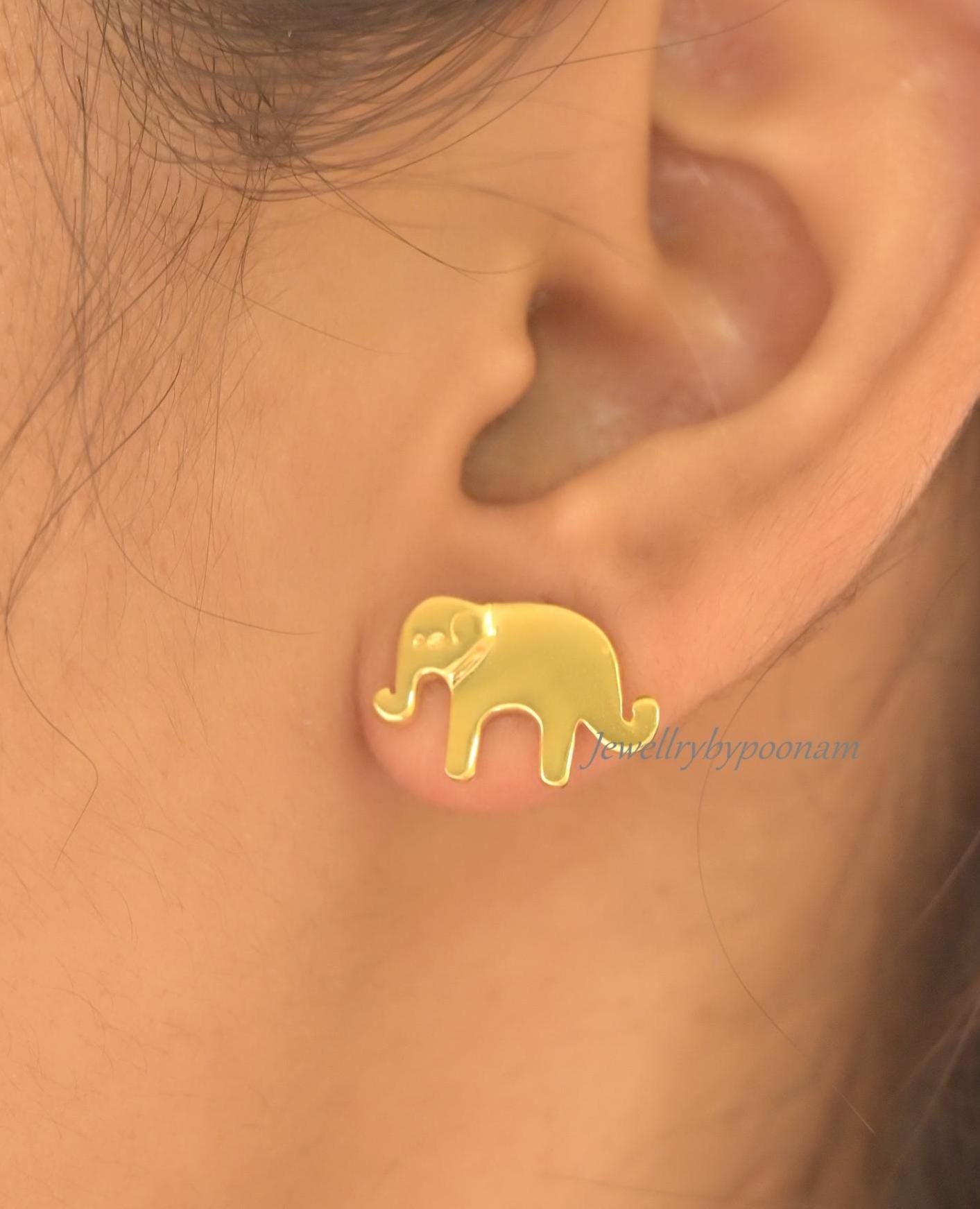 Tiny Elephant Stud Earrings in 925 Sterling Silver — Good Luck Charm - View 2 - Jewelry By Poonam | SKU: PJE2002- 2/2026 Tiny Elephant Stud Earrings in 925 Sterling Silver — Good Luck Charm - View 2 - Jewelry By Poonam | SKU: PJE2002- 2/2026