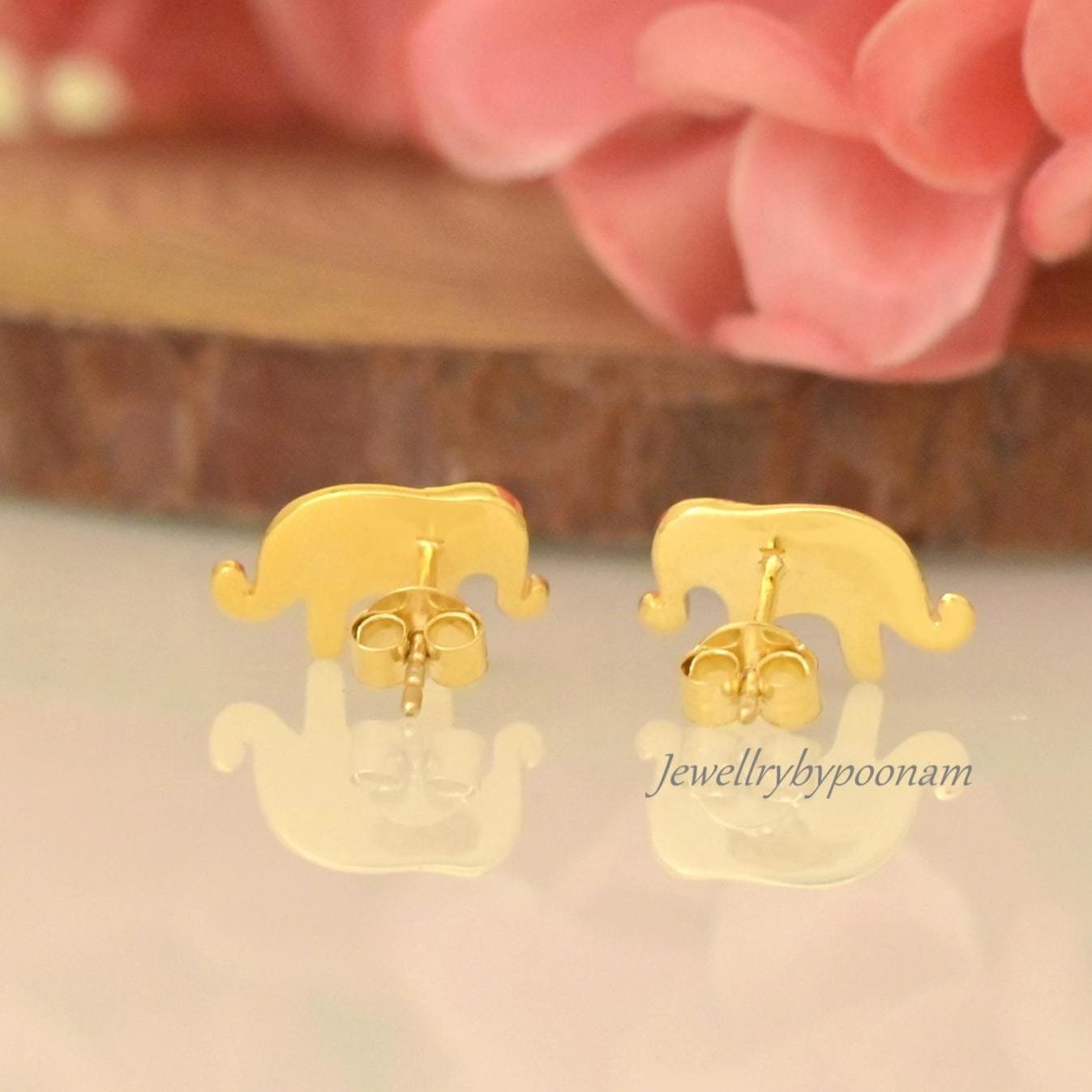 Tiny Elephant Stud Earrings in 925 Sterling Silver — Good Luck Charm - View 3 - Jewelry By Poonam | SKU: PJE2002- 2/2026 Tiny Elephant Stud Earrings in 925 Sterling Silver — Good Luck Charm - View 3 - Jewelry By Poonam | SKU: PJE2002- 2/2026