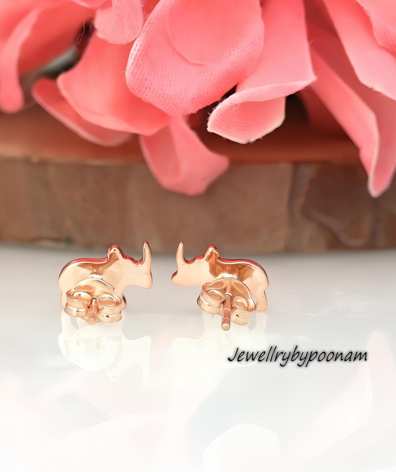 Tiny Rhino Stud Earrings in 925 Sterling Silver — Handmade Rhinoceros Earrings - View 2 - Jewelry By Poonam | SKU: PJE1693-SL Tiny Rhino Stud Earrings in 925 Sterling Silver — Handmade Rhinoceros Earrings - View 2 - Jewelry By Poonam | SKU: PJE1693-SL