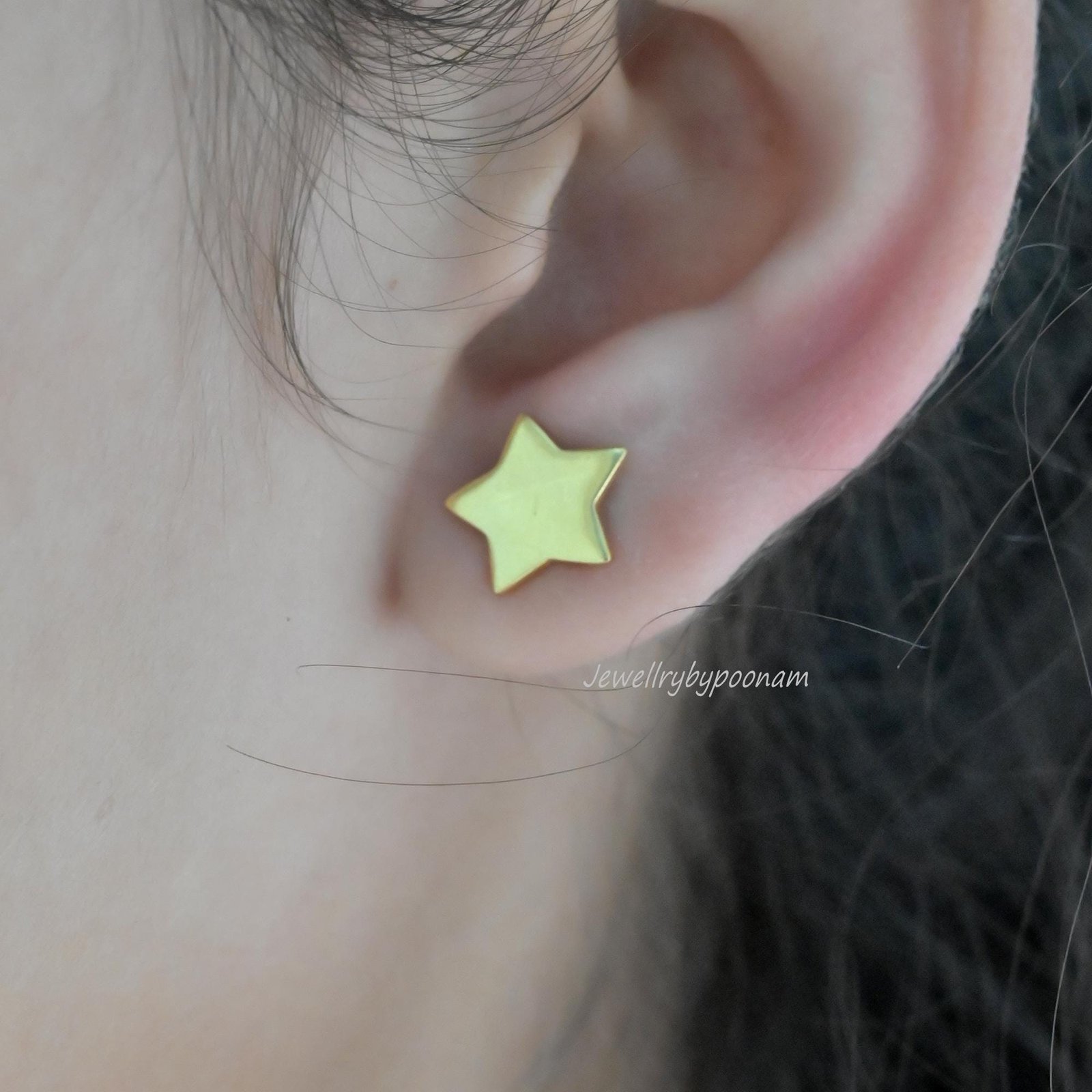 Tiny Star & Moon Stud Earrings in 925 Sterling Silver — Dainty Mismatched Pair - View 2 - Jewelry By Poonam | SKU: PJE1789-SL Tiny Star & Moon Stud Earrings in 925 Sterling Silver — Dainty Mismatched Pair - View 2 - Jewelry By Poonam | SKU: PJE1789-SL