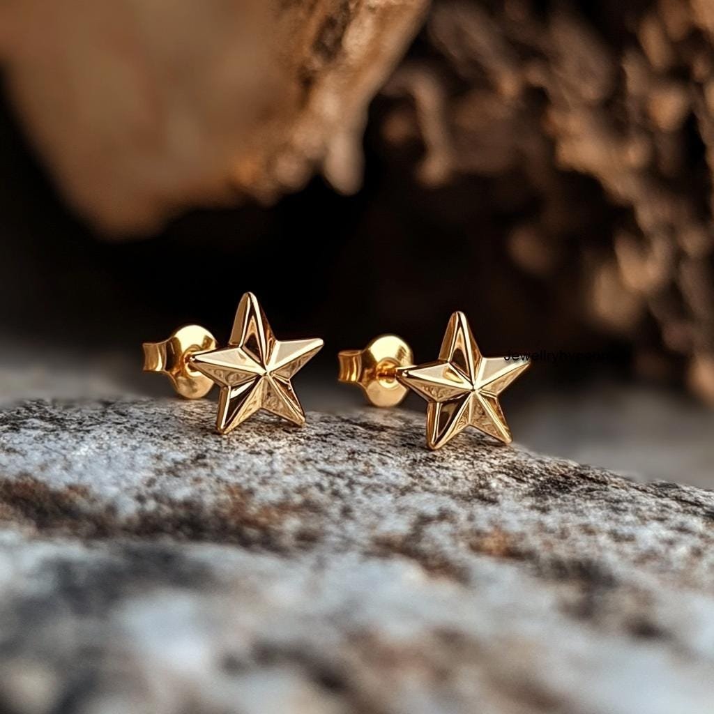 Tiny Star Stud Earrings in 925 Sterling Silver — Handmade Jewelry - Jewelry By Poonam | SKU: PJE-14KYG-10M Tiny Star Stud Earrings in 925 Sterling Silver — Handmade Jewelry - Jewelry By Poonam | SKU: PJE-14KYG-10M