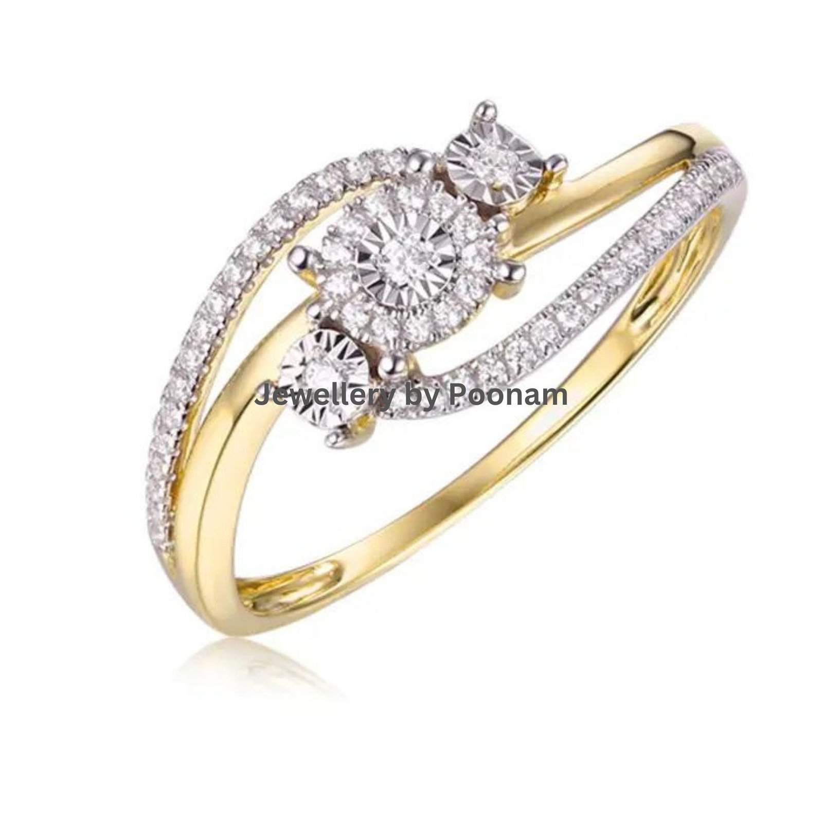 Twist Solitaire Moissanite Ring – Gold Plated Sterling Silver Engagement Bridal Ring - Jewelry By Poonam | SKU: R-1077 Twist Solitaire Moissanite Ring – Gold Plated Sterling Silver Engagement Bridal Ring - Jewelry By Poonam | SKU: R-1077